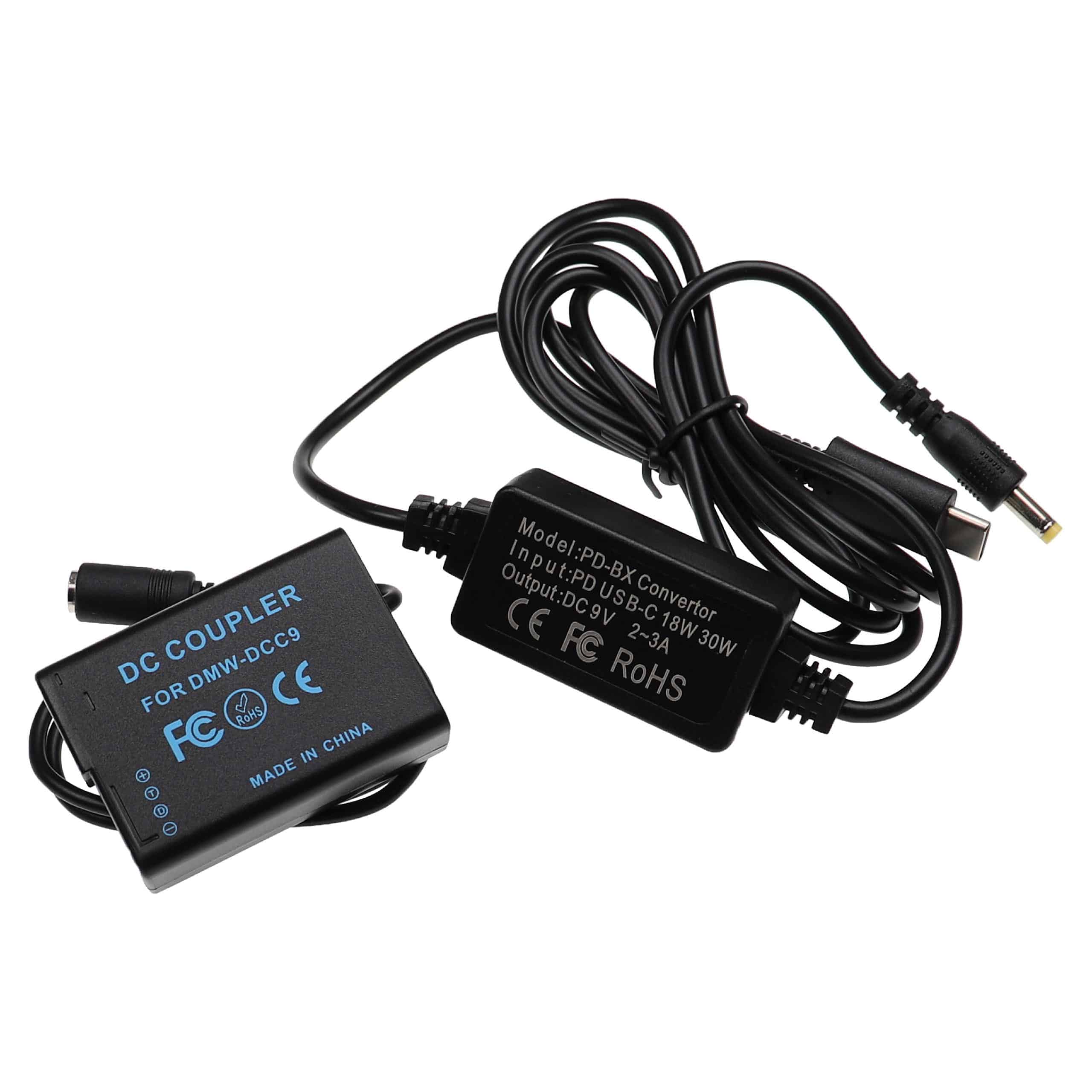 USB Power Supply replaces DMW-AC8EGDMW-AC8 for Camera + DC Coupler as Panasonic DMW-DCC9 - 2 m, 9 V 3.0 A