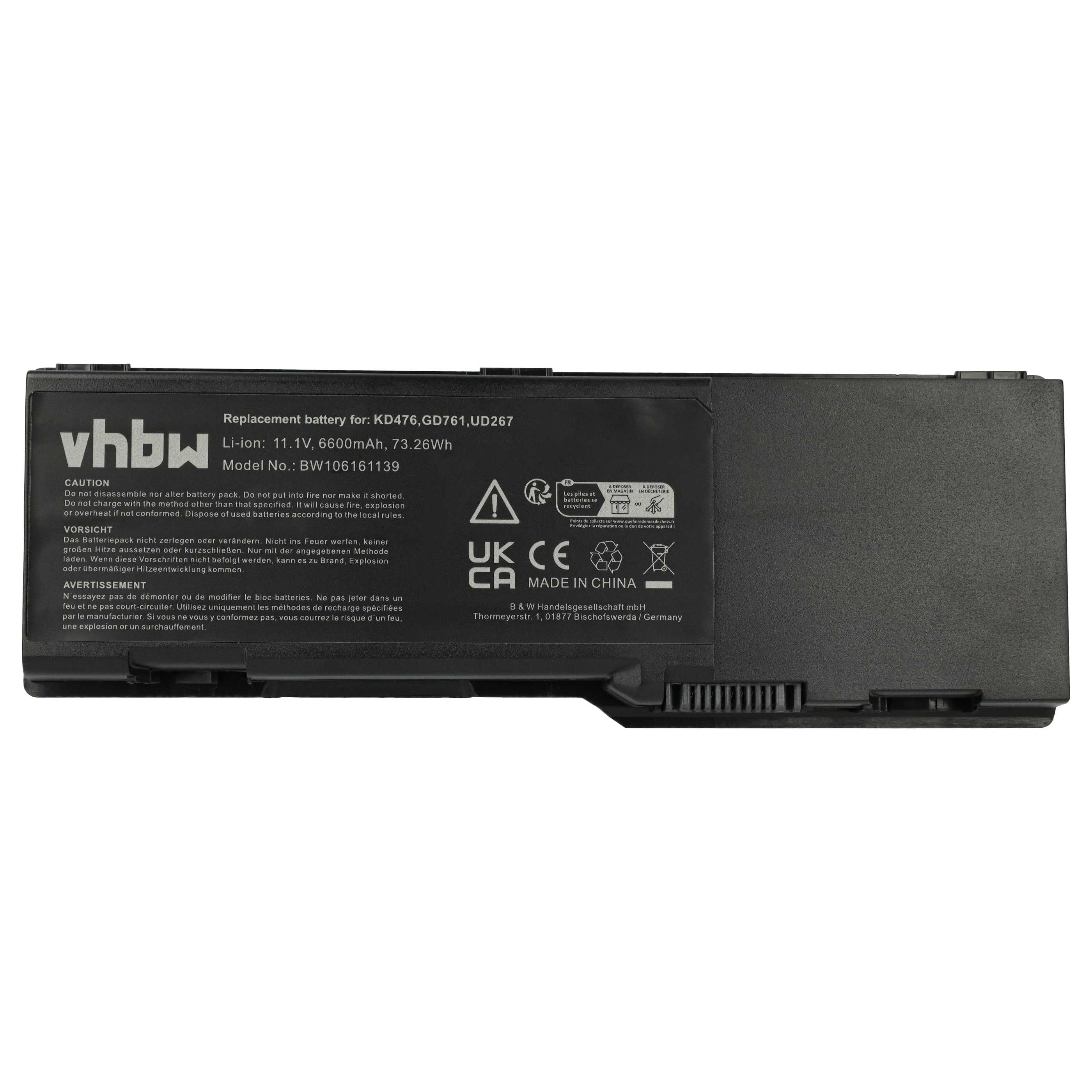 Akumulator do laptopa zamiennik Dell 0D5453, 0D5549, 0C5454, 0CR174, 0C5449 - 6600 mAh 11,1 V Li-Ion, czarny