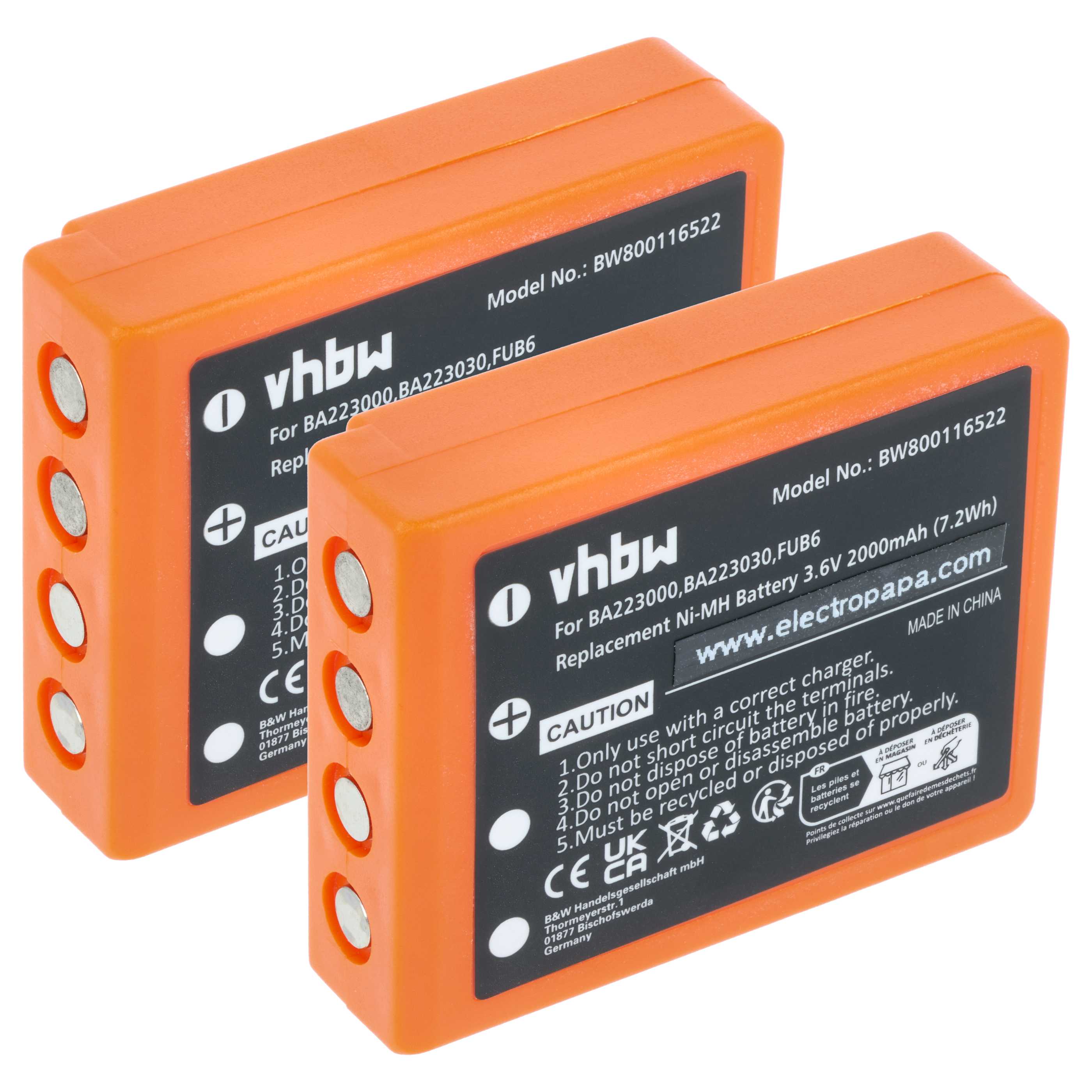 Akku (2 Stück) als Ersatz für HBC BA223031, BA223001, BA223000, BA223030 Steuerung - 2000mAh 3,6V NiMH
