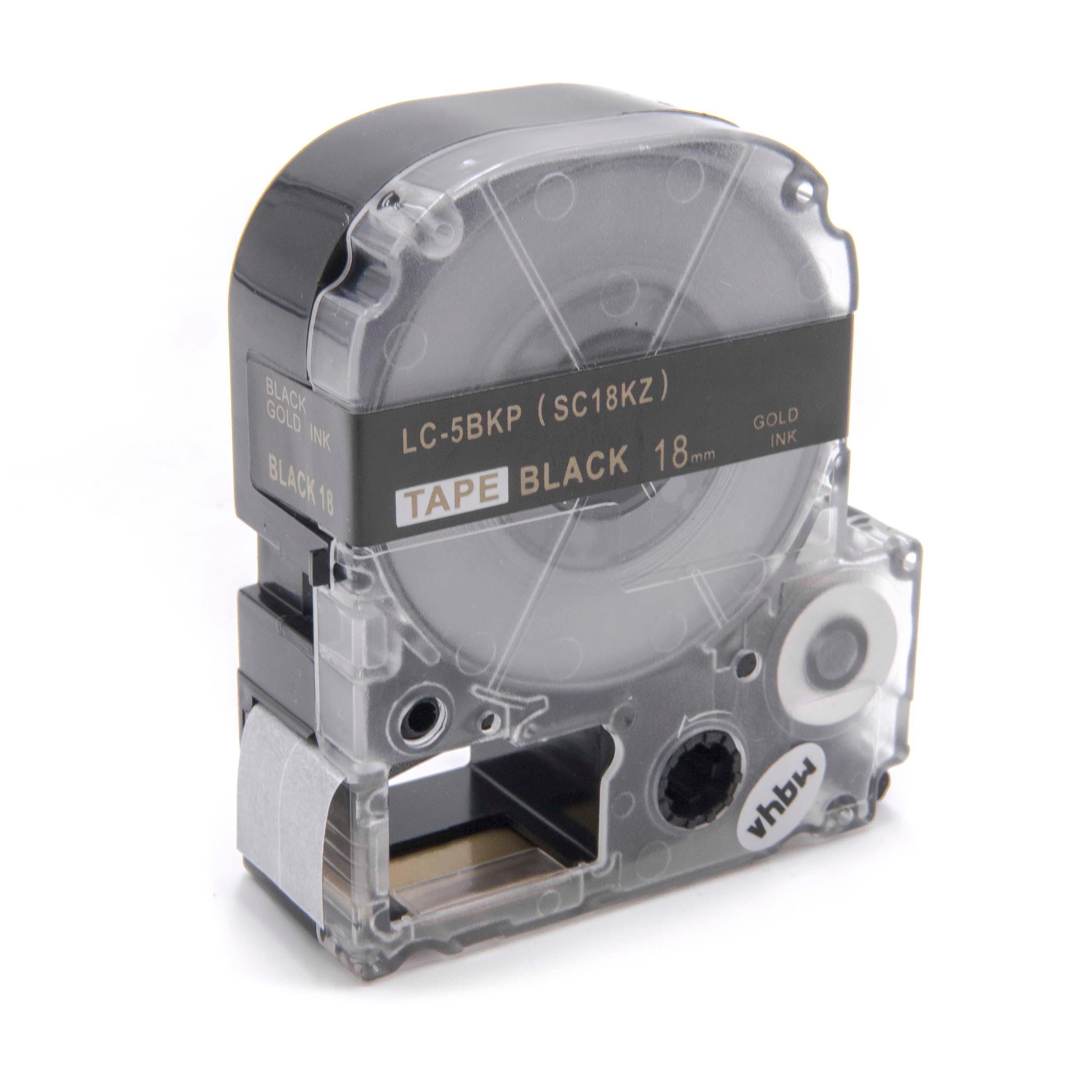 Cassette à ruban remplace Epson LC-5BKP - 18mm lettrage Or ruban Noir