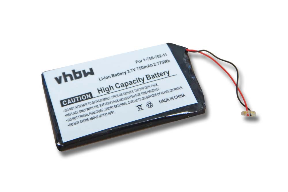 MP3-Player Battery Replacement for Sony 1-756-702-11, 1-756-702-12, 8315A32402 - 750mAh 3.7V Li-Ion