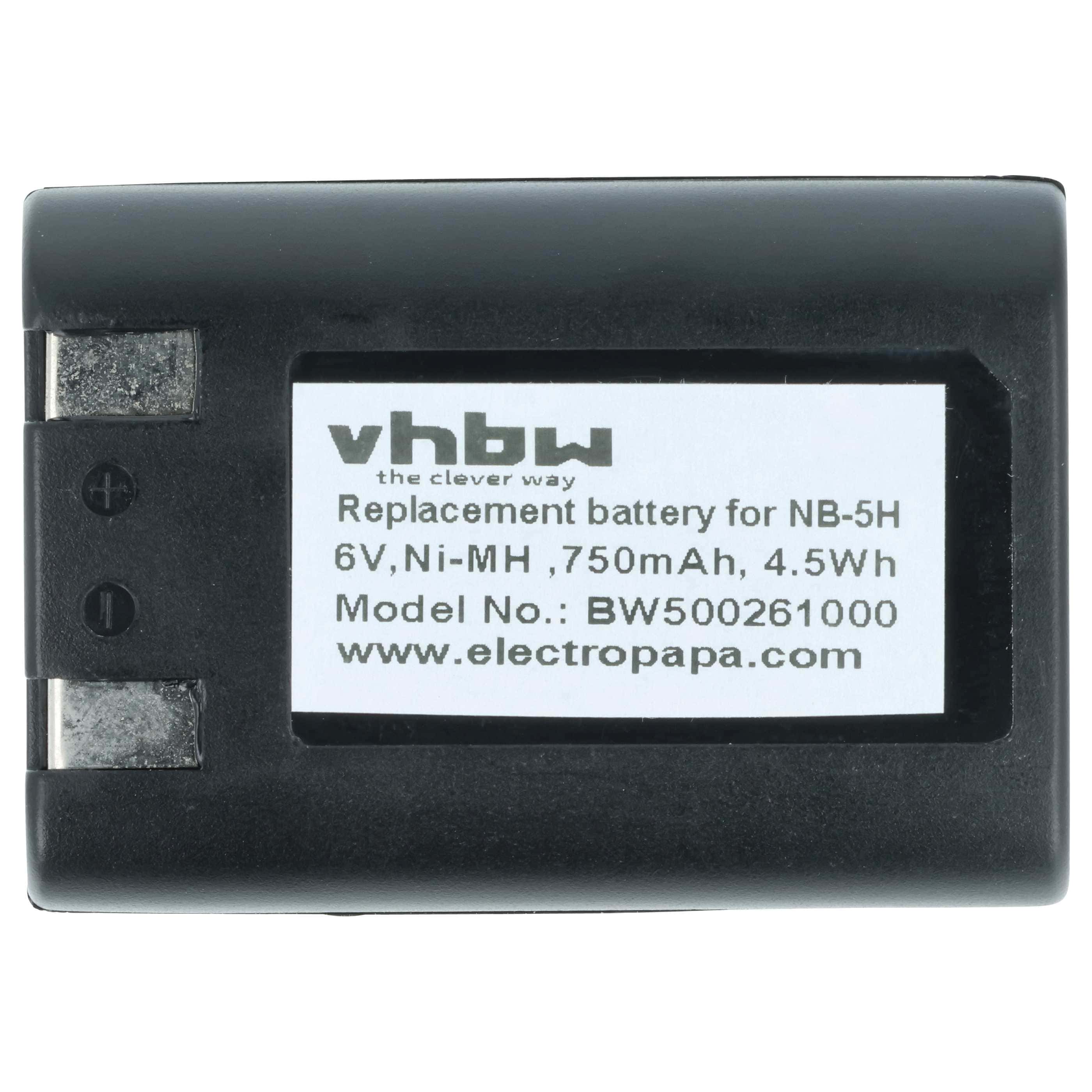 Battery replaces Canon NB-5H - 750mAh, 6V, NiMH