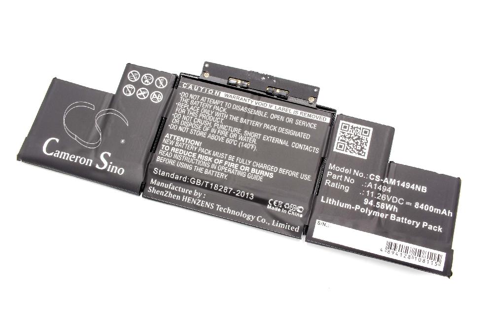 Batterie remplace A1494 pour ordinateur portable - 8400mAh 11,26V Li-polymère, noir