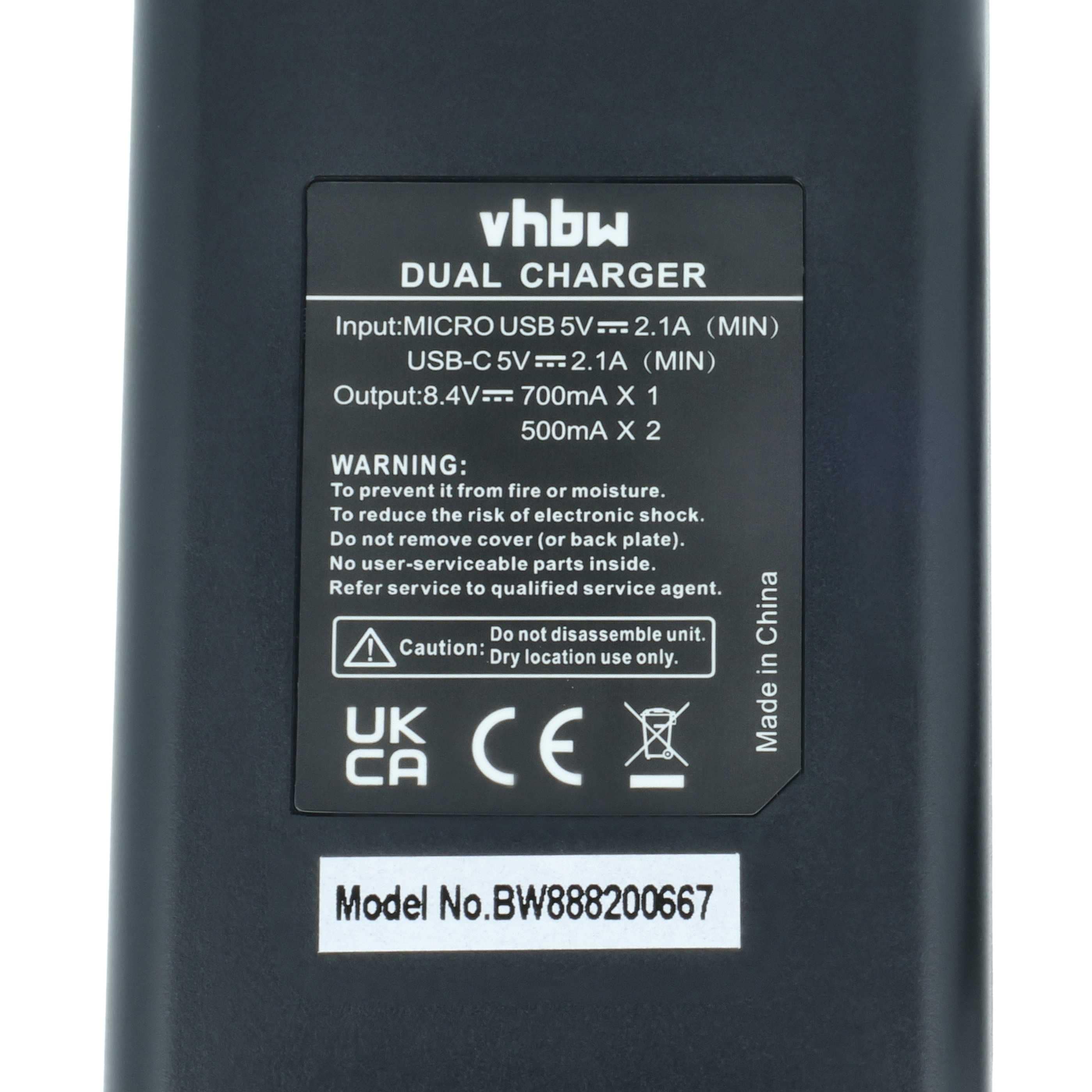 Battery Charger Micro-USB + USB-C + Cable Micro-USB suitable for Fuji Fujifilm GFX 50S II Digital Camera