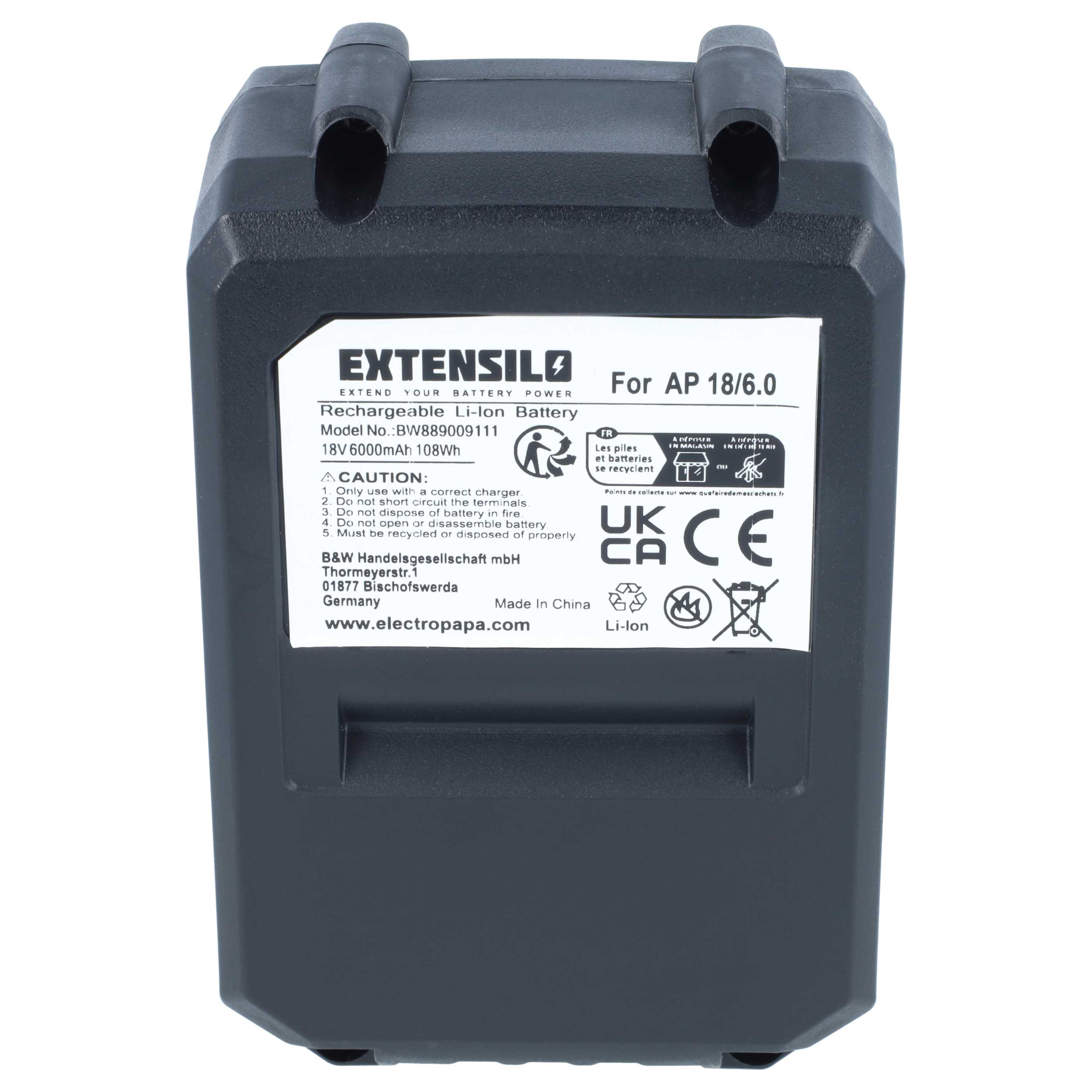 Battery suitable for Flex AP18/6.0 Electric Power Tool - 6000 mAh, 18 V, Li-Ion
