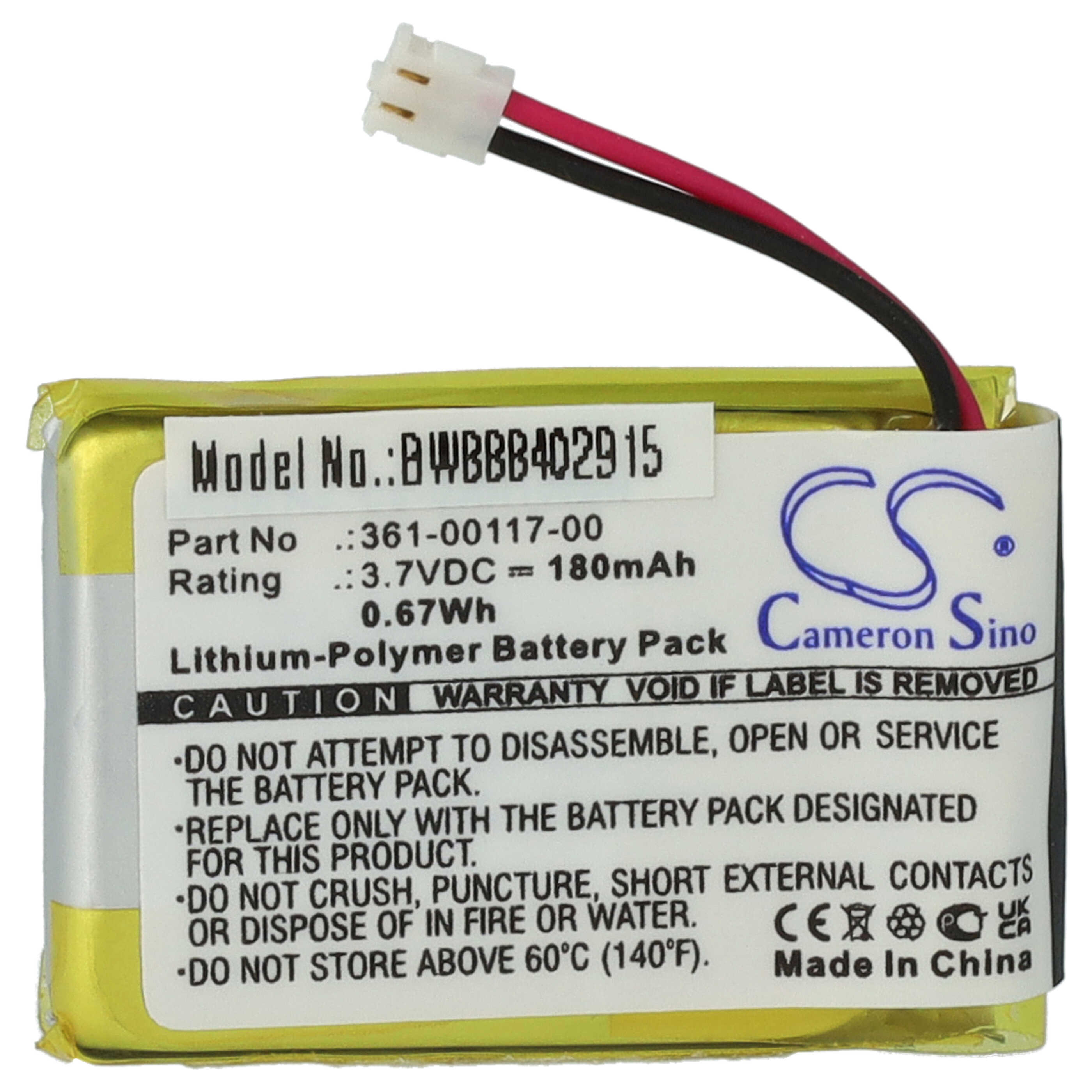 Batterie remplace Garmin 361-00117-00, 361-00097-00 pour montre connectée - 180mAh 3,7V Li-polymère
