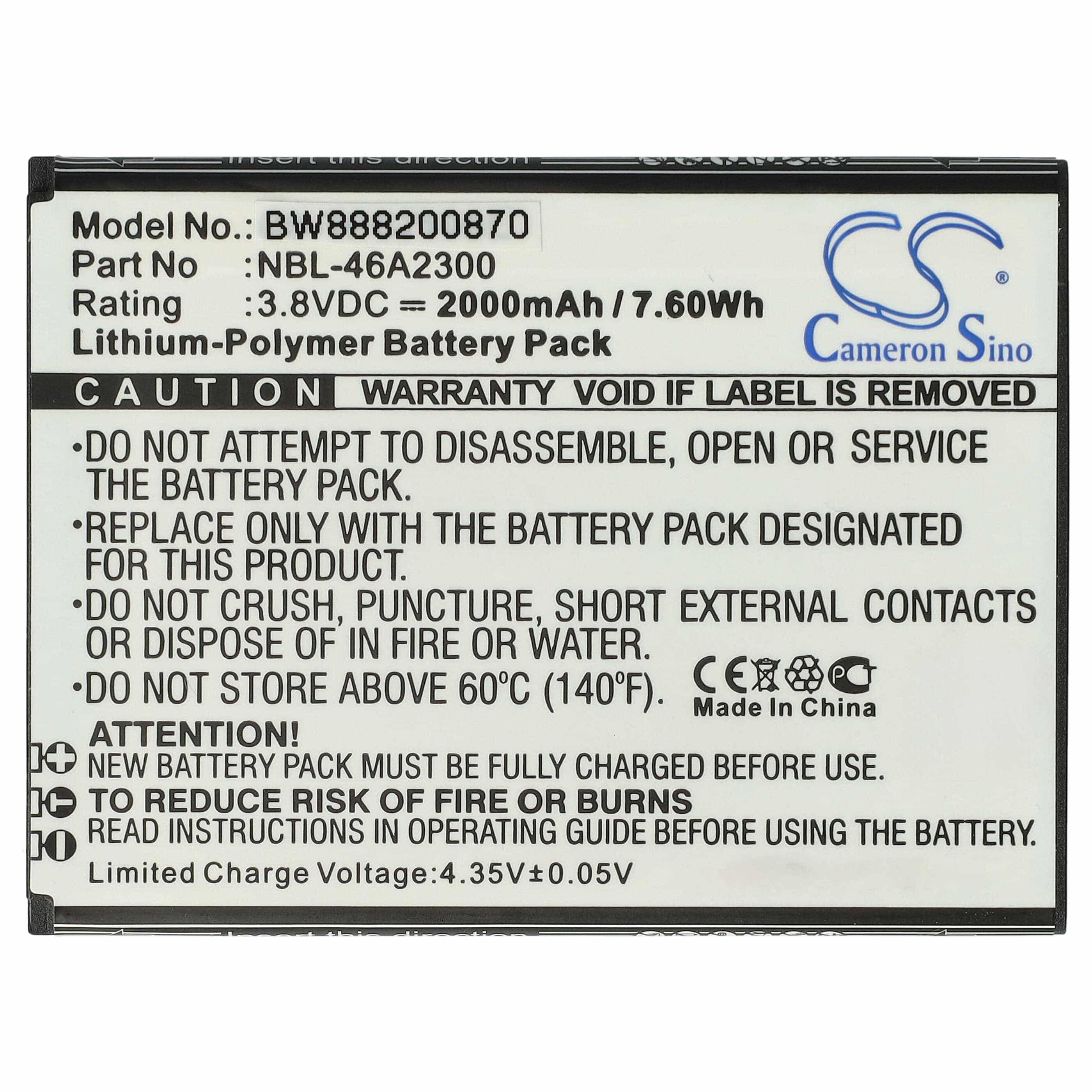 Akumulator do telefonu smartfona zamiennik TP-Link NBL-46A2300 - 2000 mAh 3,8 V LiPo