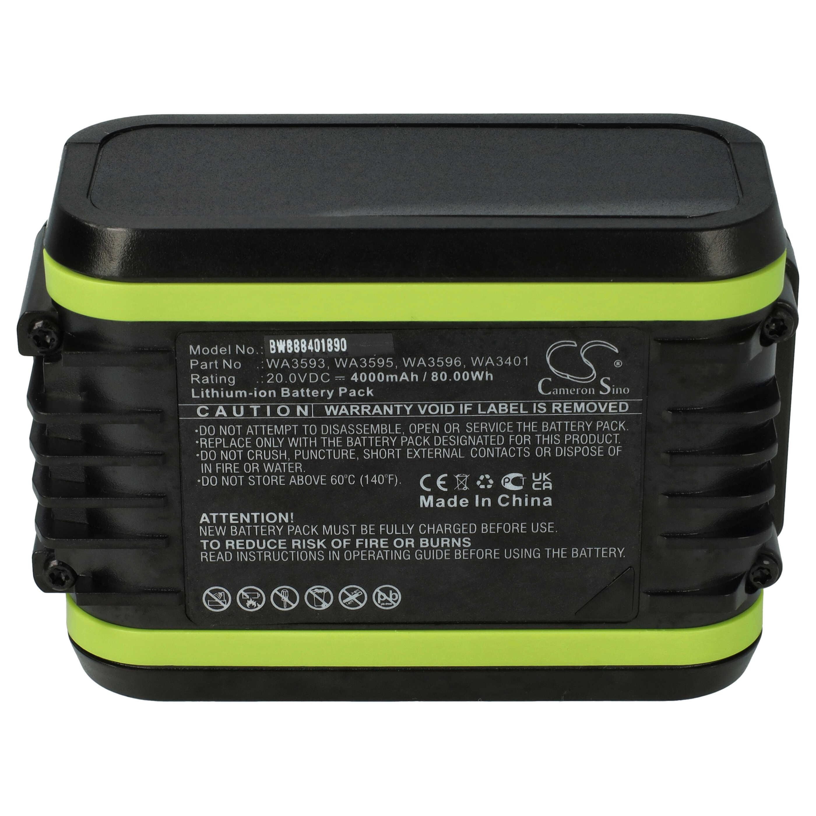 Batterie remplace Worx WA3593, WA3401, WA3595, WA3596 pour outil électrique - 4000 mAh, 20 V, Li-ion