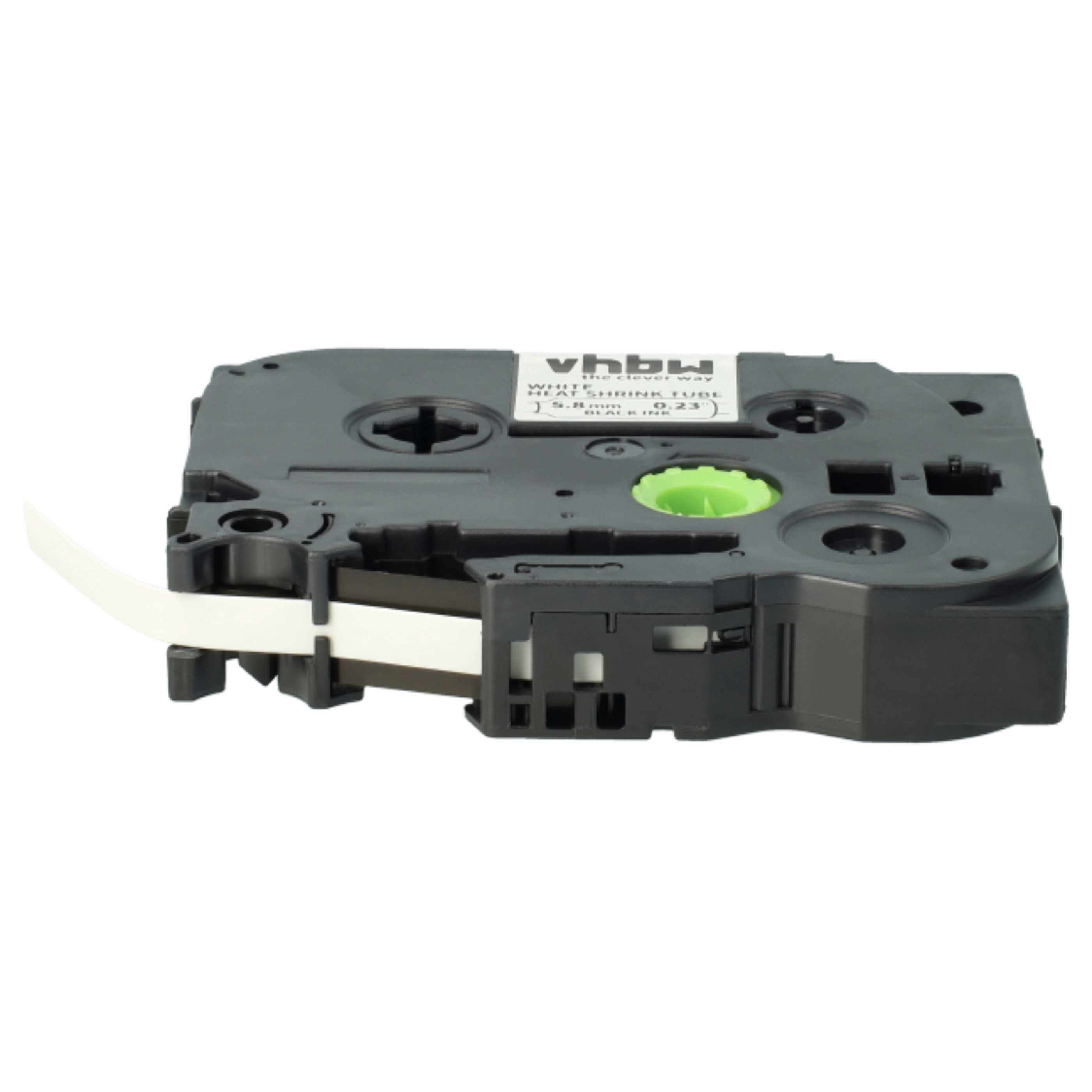 5x Label Tape replaces Brother HSE-211 - Black to White, Heat Shrink Tape, 5.8 mm