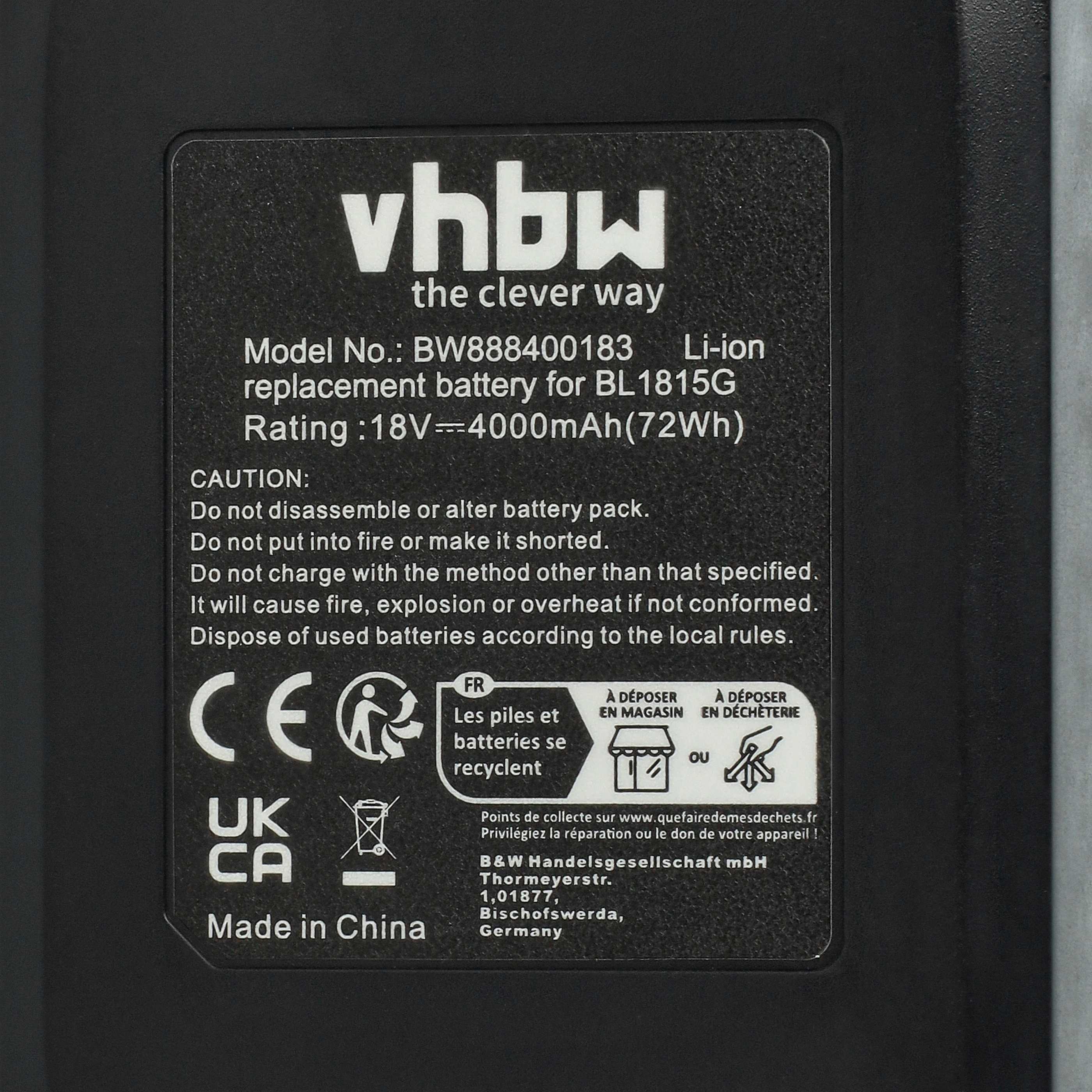 2x Battery replaces Makita 195608-4, 198186-3, 196367-3, BL1813G Electric Power Tool - 4000 mAh, 18 V, Li-Ion