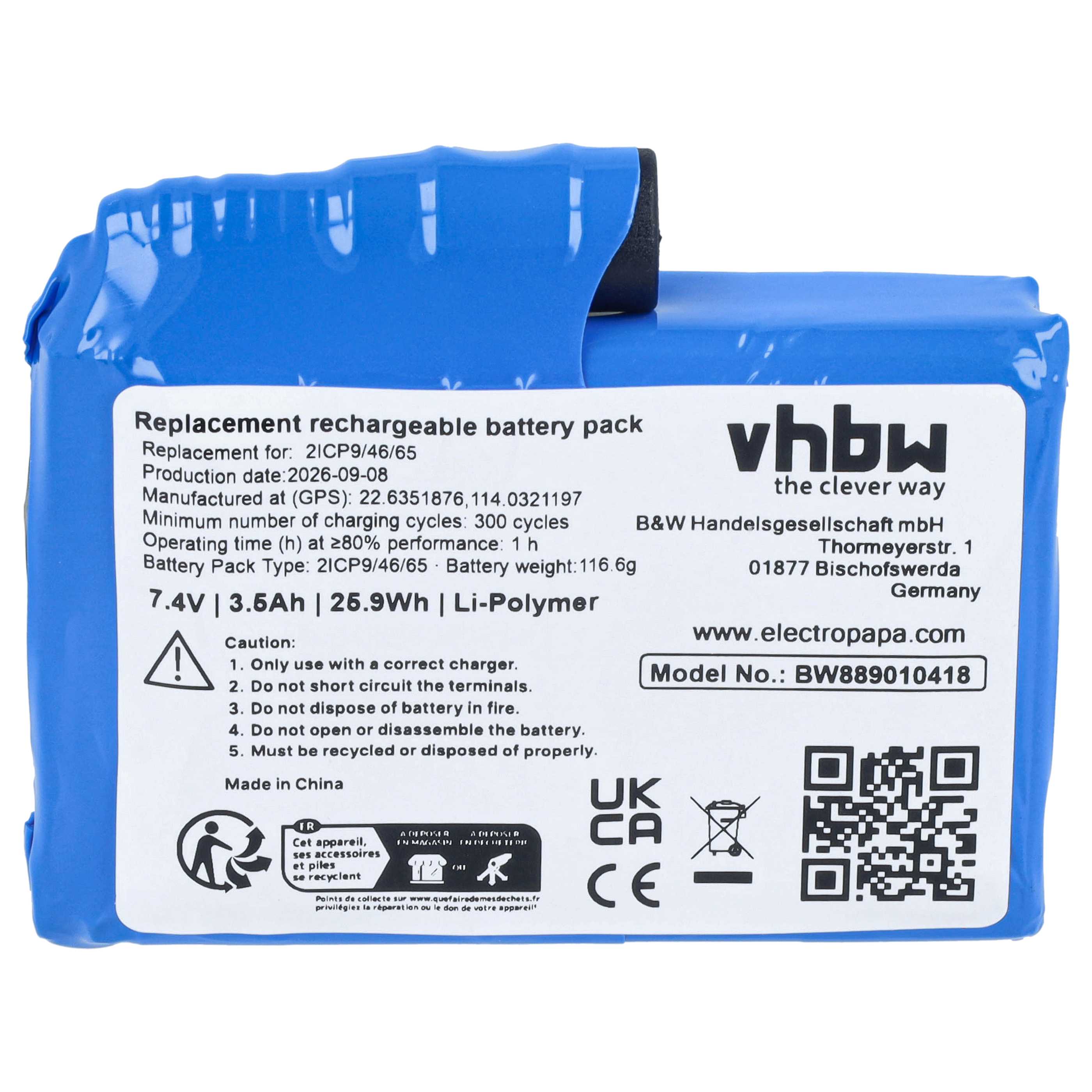 Heizkleidung-Akku (4 Stück) als Ersatz für SWB01 für Barchi - 3,5 Ah 7,4V Li-Polymer