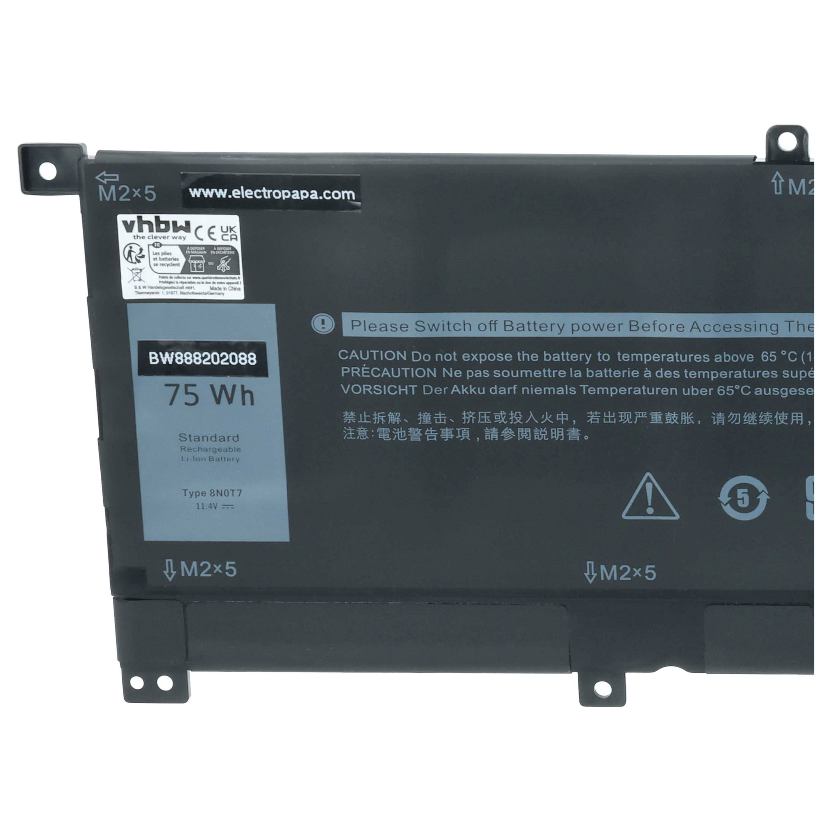 Akumulator do laptopa zamiennik Dell 8N0T7, FW8KR, TMFYT, 0TMFYT - 6500 mAh 11,4 V LiPo, czarny