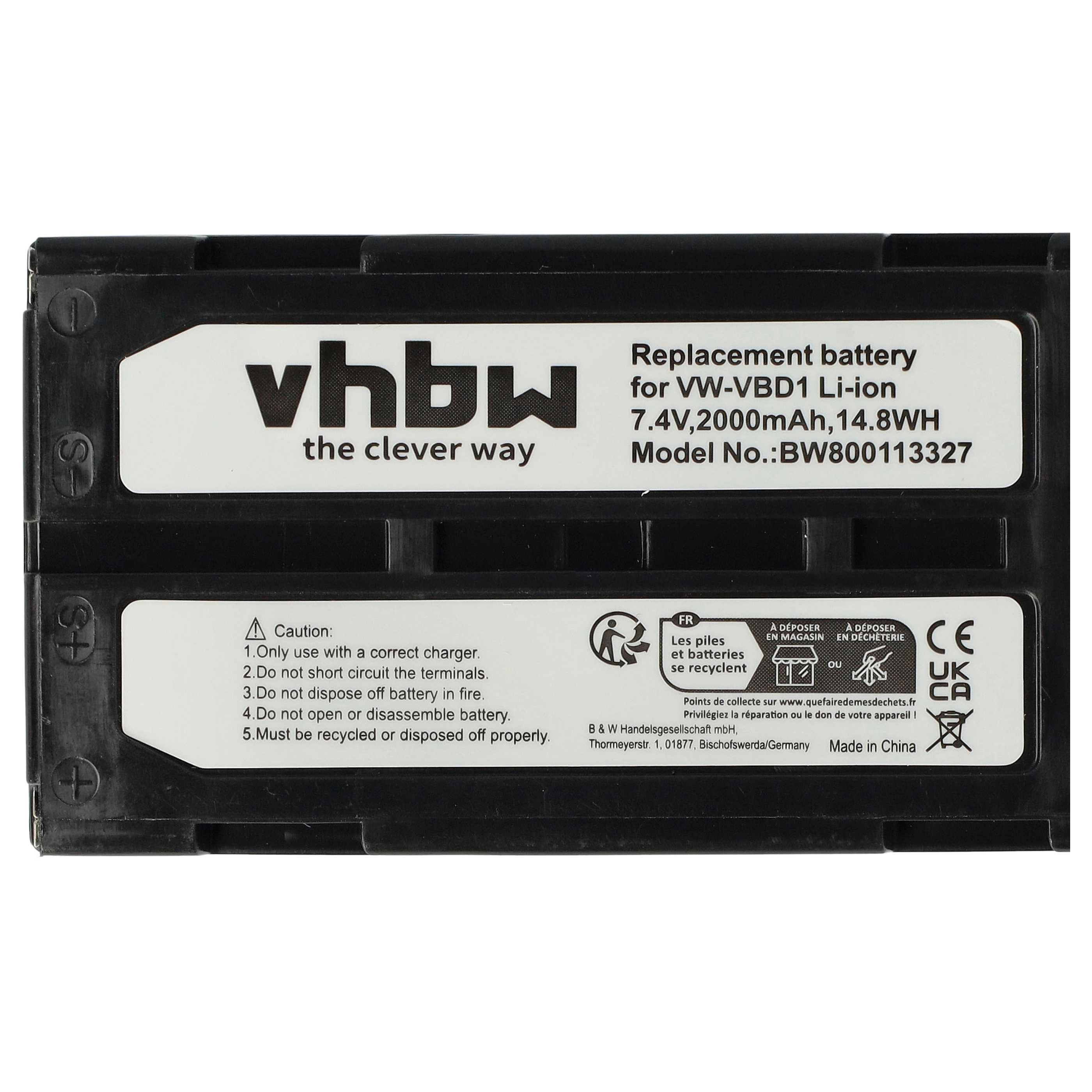 Videokamera-Akku (2 Stück) als Ersatz für Hitachi VM-BPL13, M-BPL30 für Hitachi - 2000mAh 7,4V Li-Ion