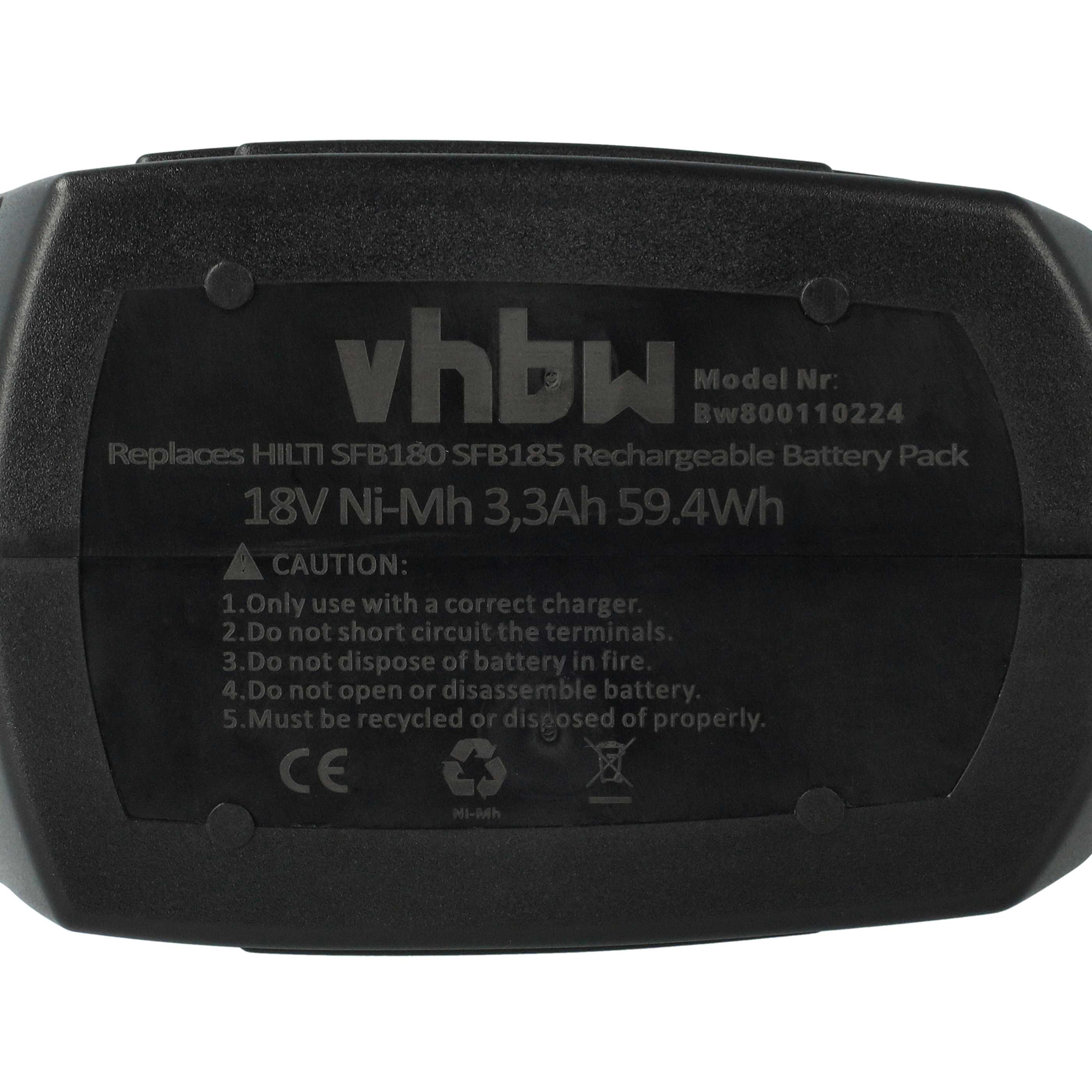 3x Battery replaces Hilti SFB185, SFB180 Electric Power Tool - 3300 mAh, 18 V, NiMH
