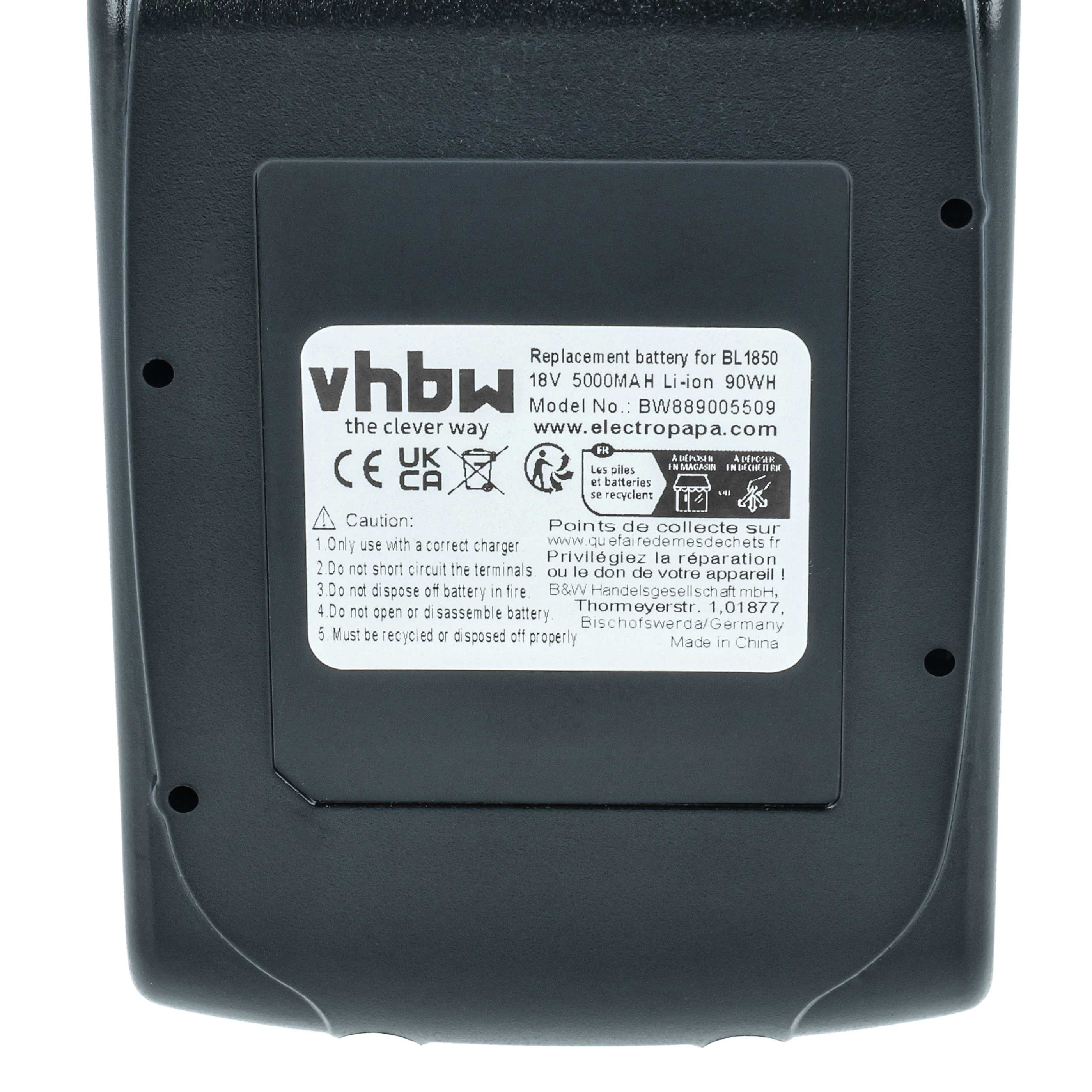 Batería para herramienta reemplaza Makita BL1860B - 5000 mAh, 18 V, Li-Ion