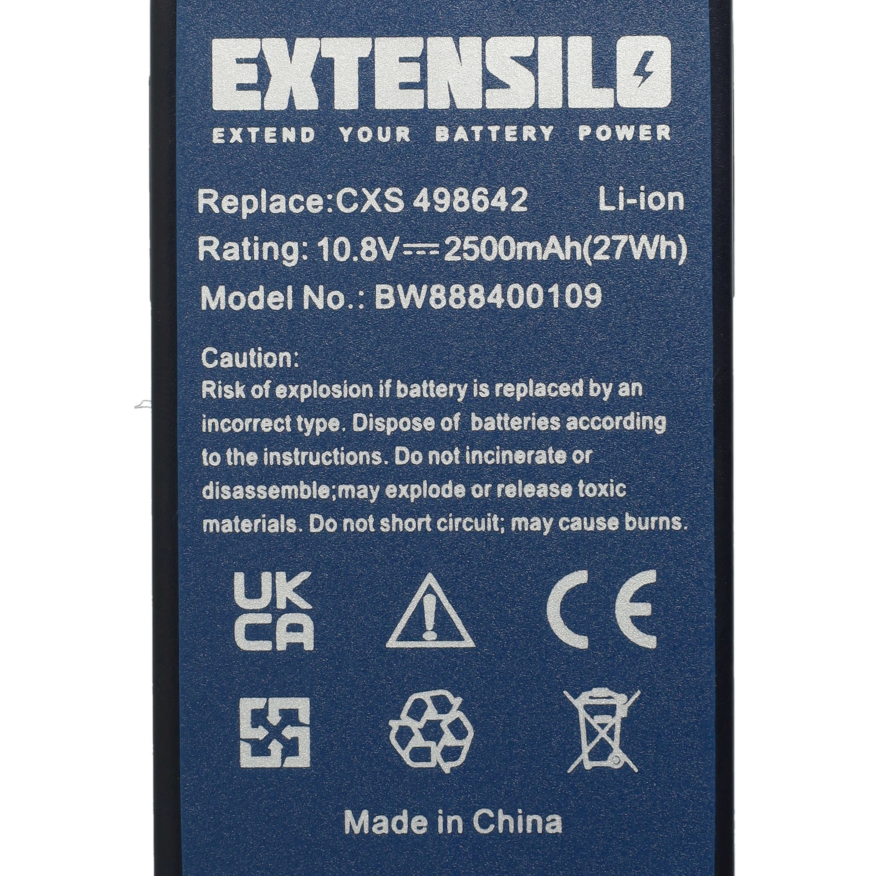 2x Battery replaces Festool 498616, 498338, 498336, 498339 Electric Power Tool - 2500 mAh, 10.8 V, Li-Ion