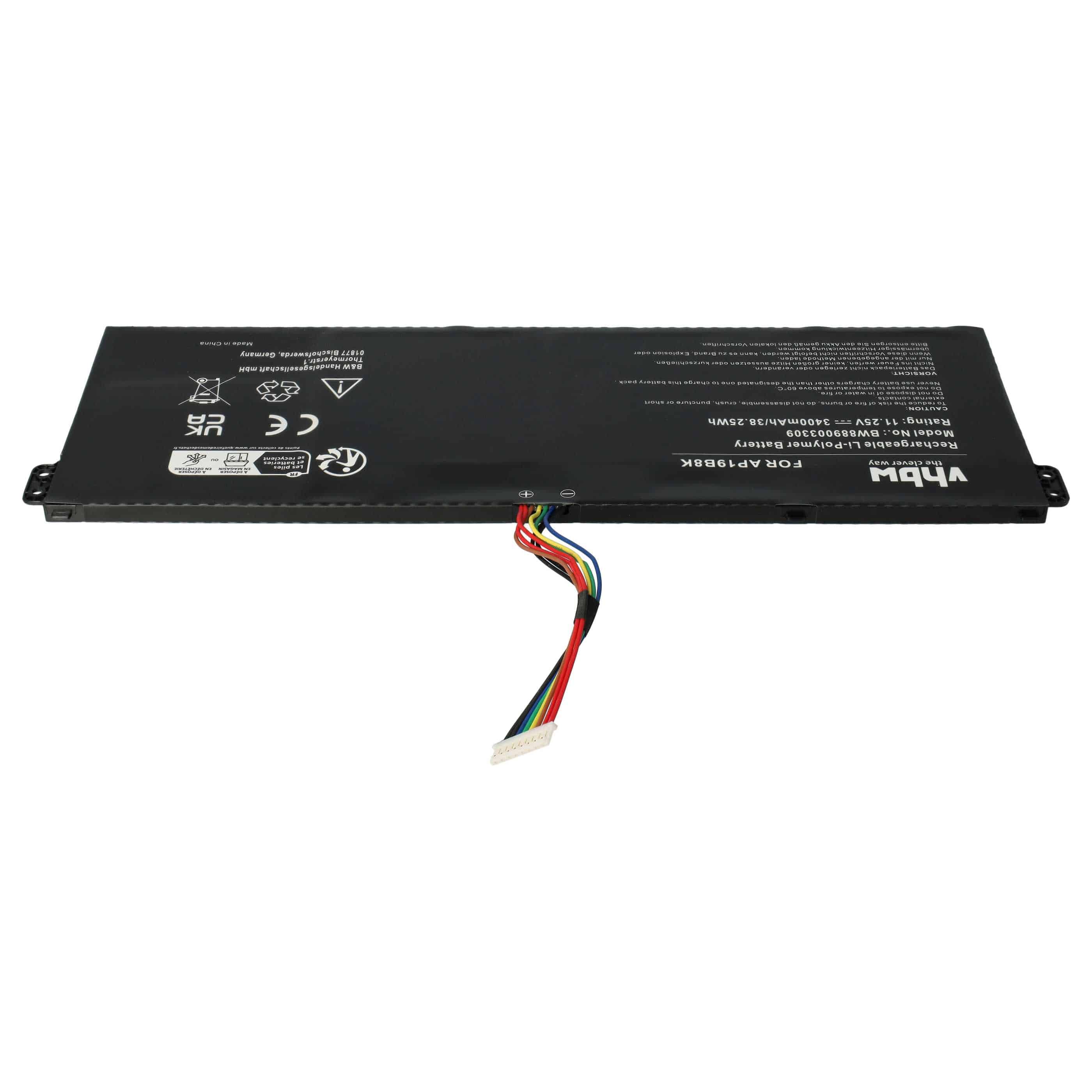 Batterie remplace Acer AP19B8K, AP18C4K pour ordinateur portable - 3400mAh 11,25V Li-polymère, noir