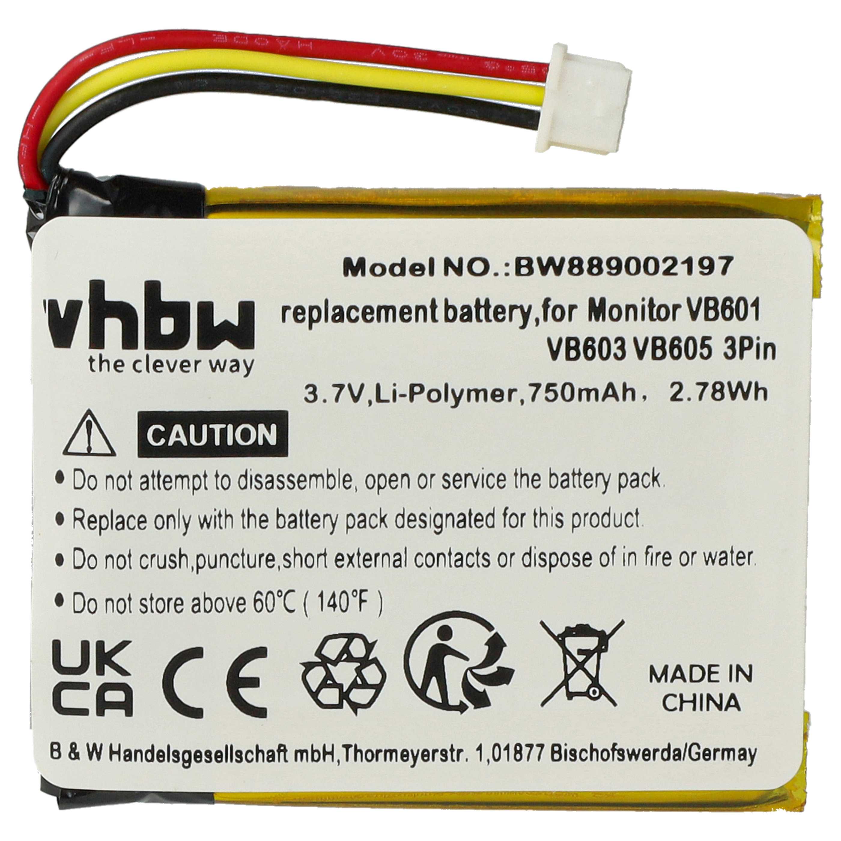 Baby Monitor Battery Replacement for GHB Bat-UU24 - 750 mAh 3.7 V Li-polymer