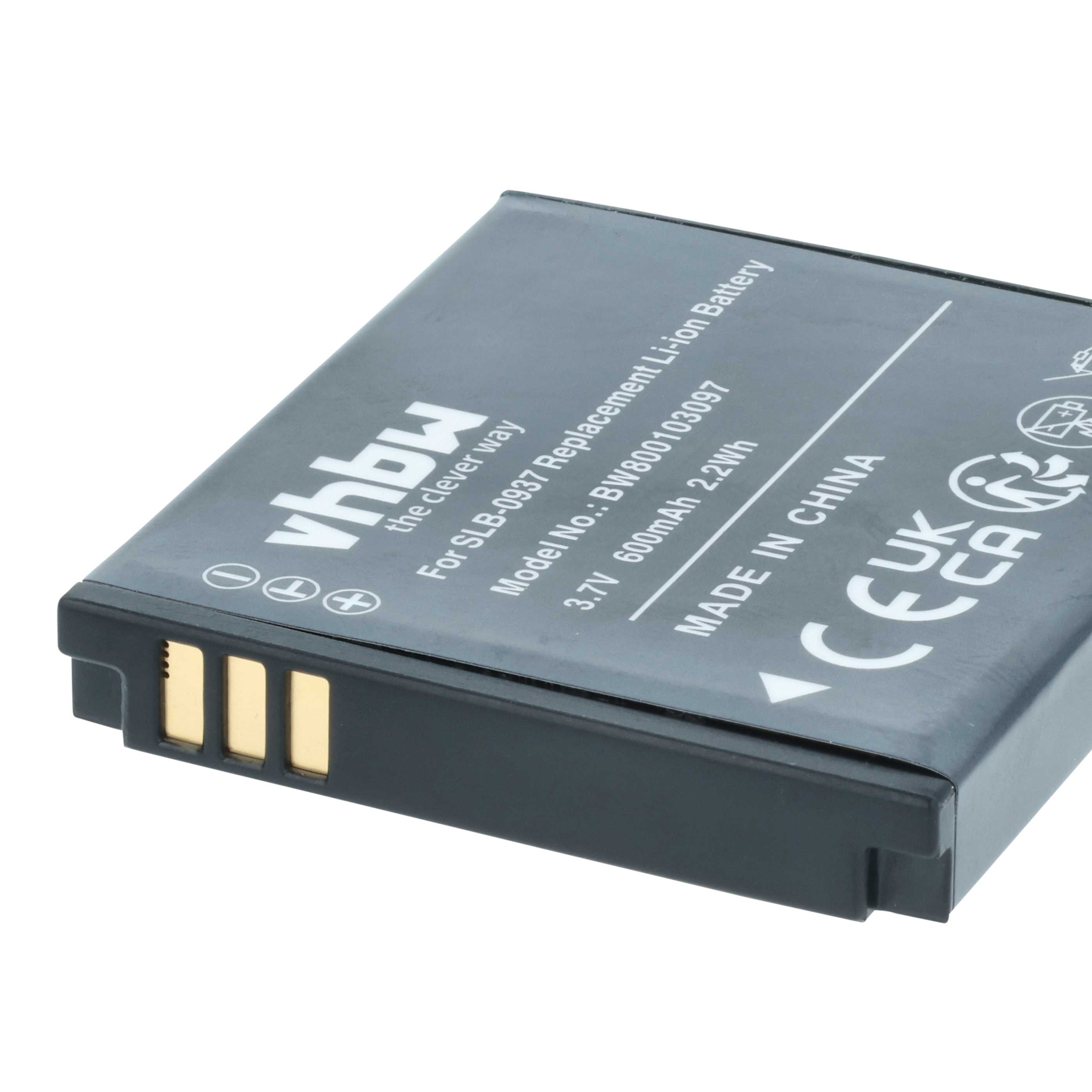 2x Battery replaces Samsung SLB-0937 - 600mAh, 3.7V, Li-Ion