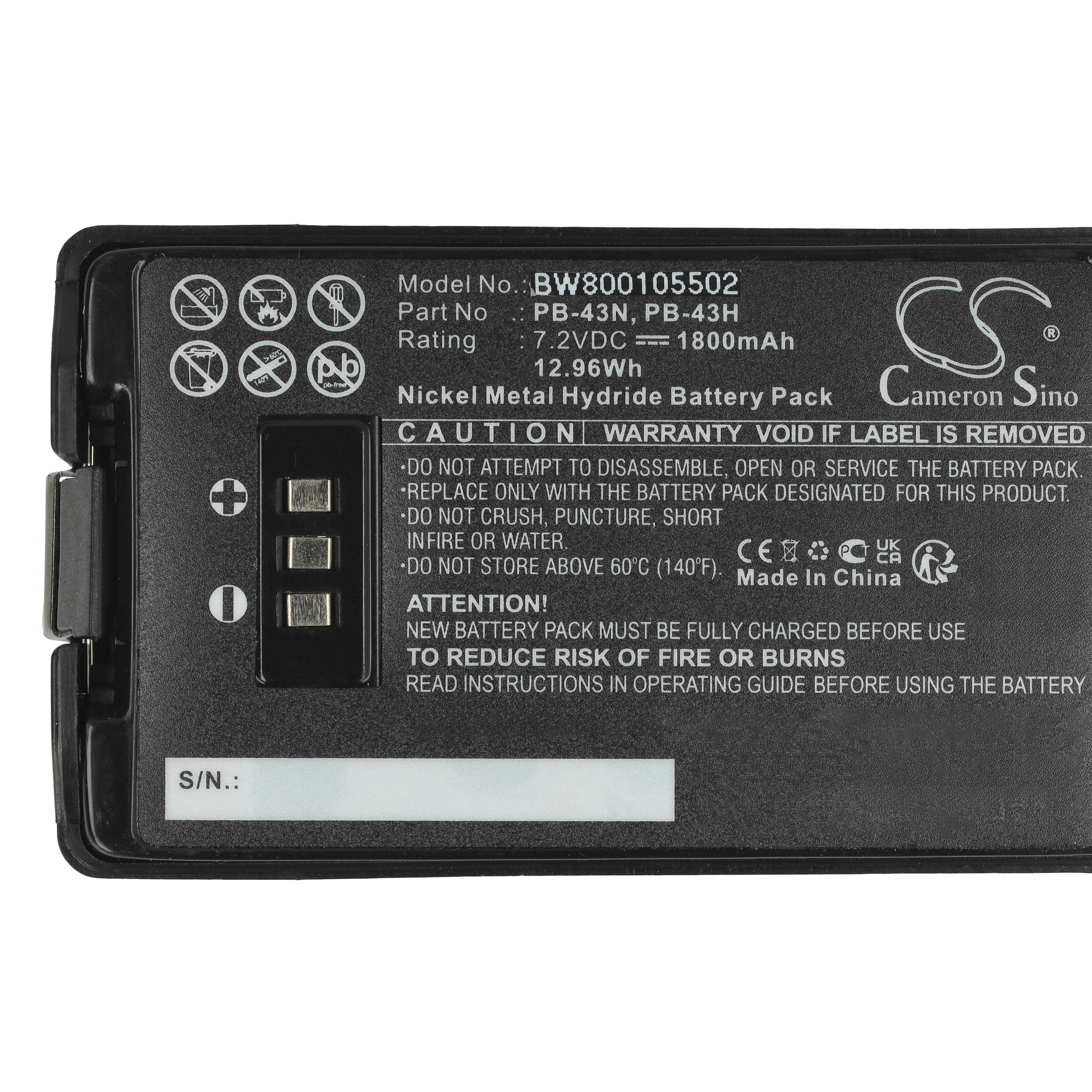 Radio 2x Battery replaces Kenwood PB-43N, PB-43 - 1800 mAh 7.2 V NiMH