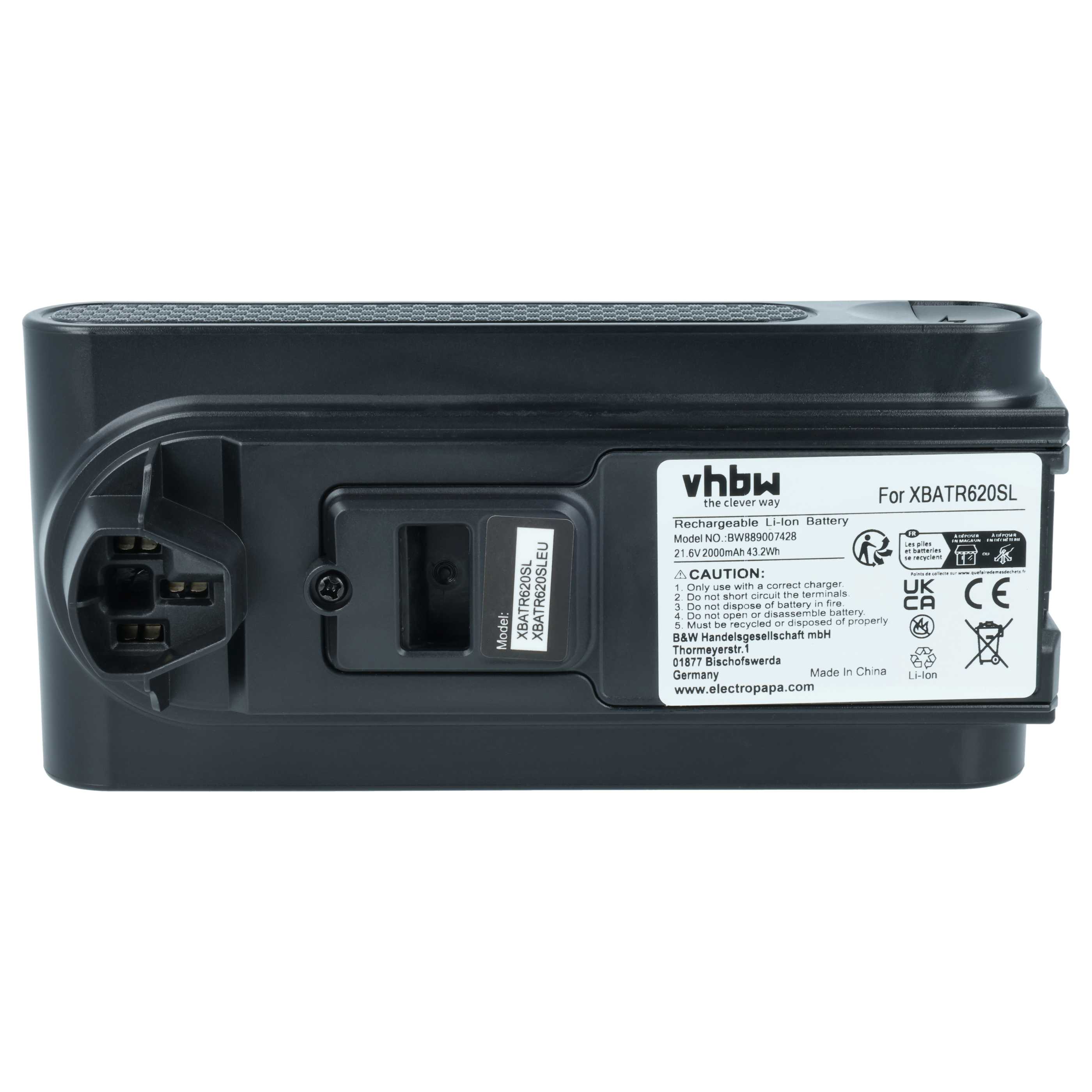 Battery replaces Shark XBATR620SL for Shark 2000mAh, 21.6V, Li-Ion