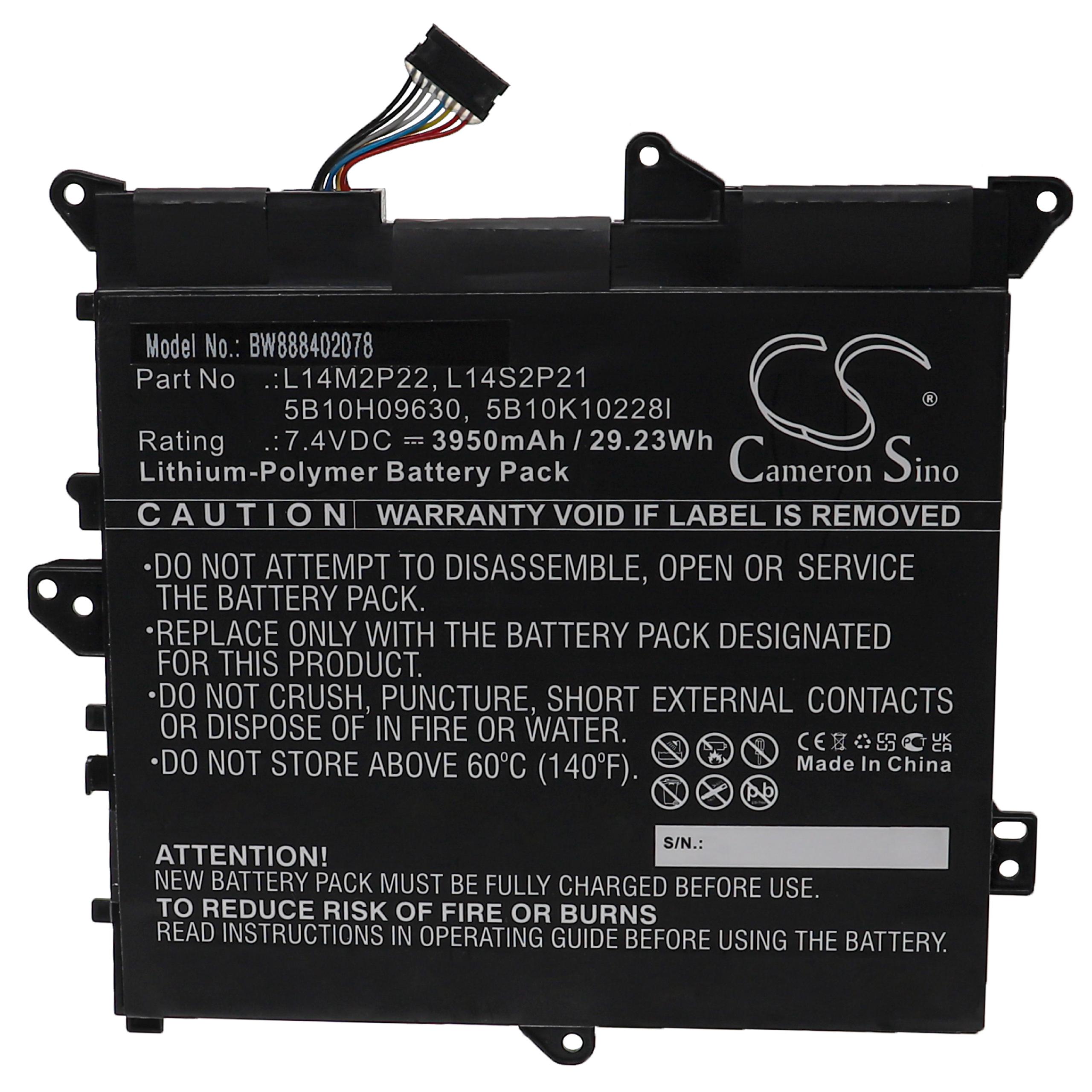 Batterie remplace Lenovo 5B10H09630, 5B10H09632 pour ordinateur portable - 3950mAh 7,4V Li-polymère