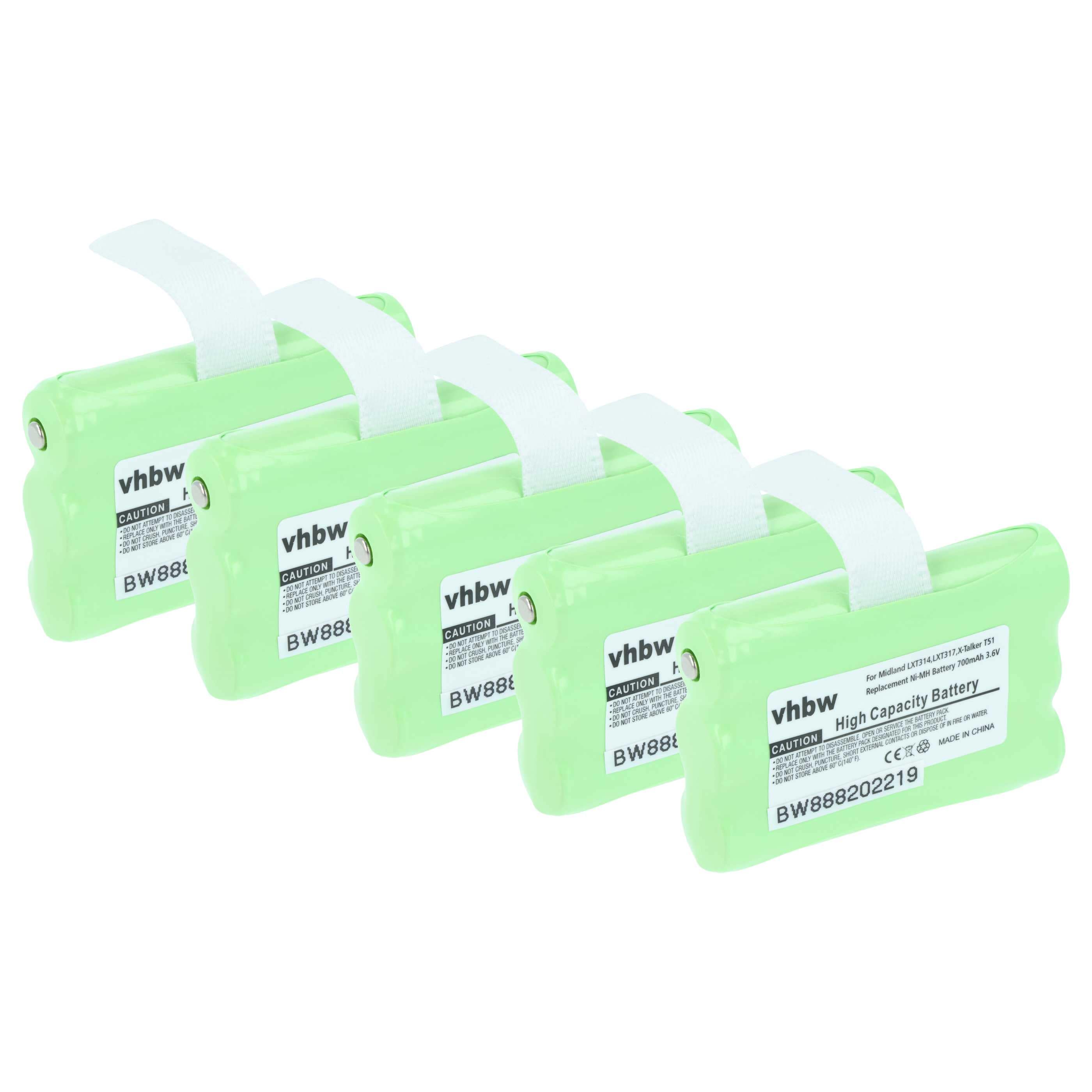 Radio 5x Battery replaces Midland AVP14, BATT3R - 700 mAh 3.6 V NiMH