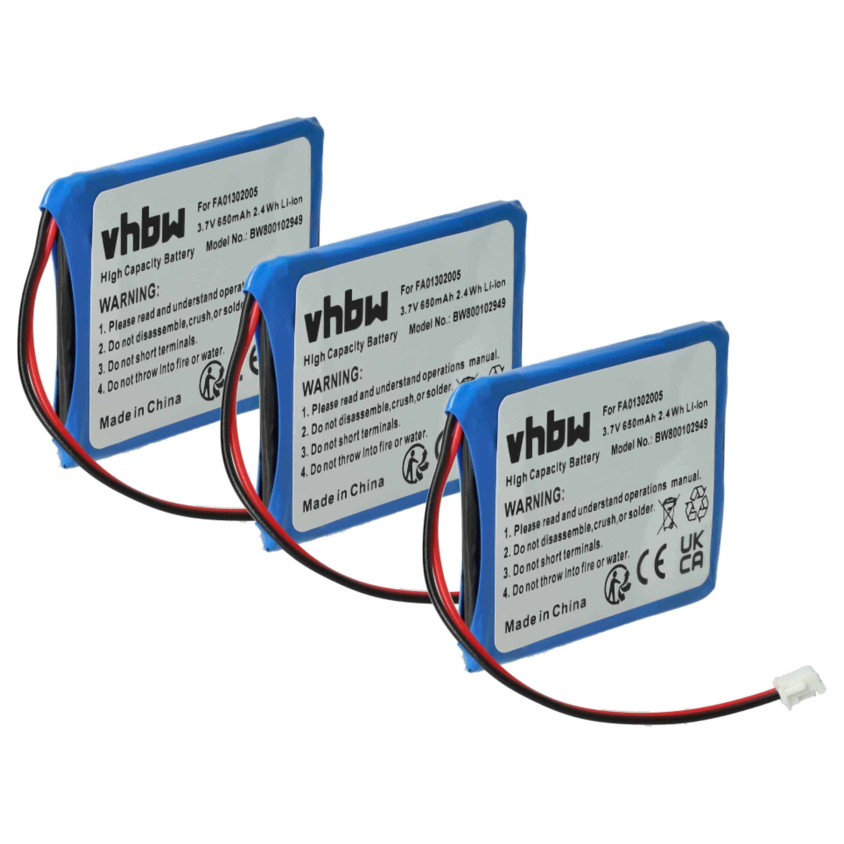 Akku (3 Stück) als Ersatz für Aastra BKB 201 010/1, FA01302005, FA83601195 - 650mAh 3,7V Li-Ion