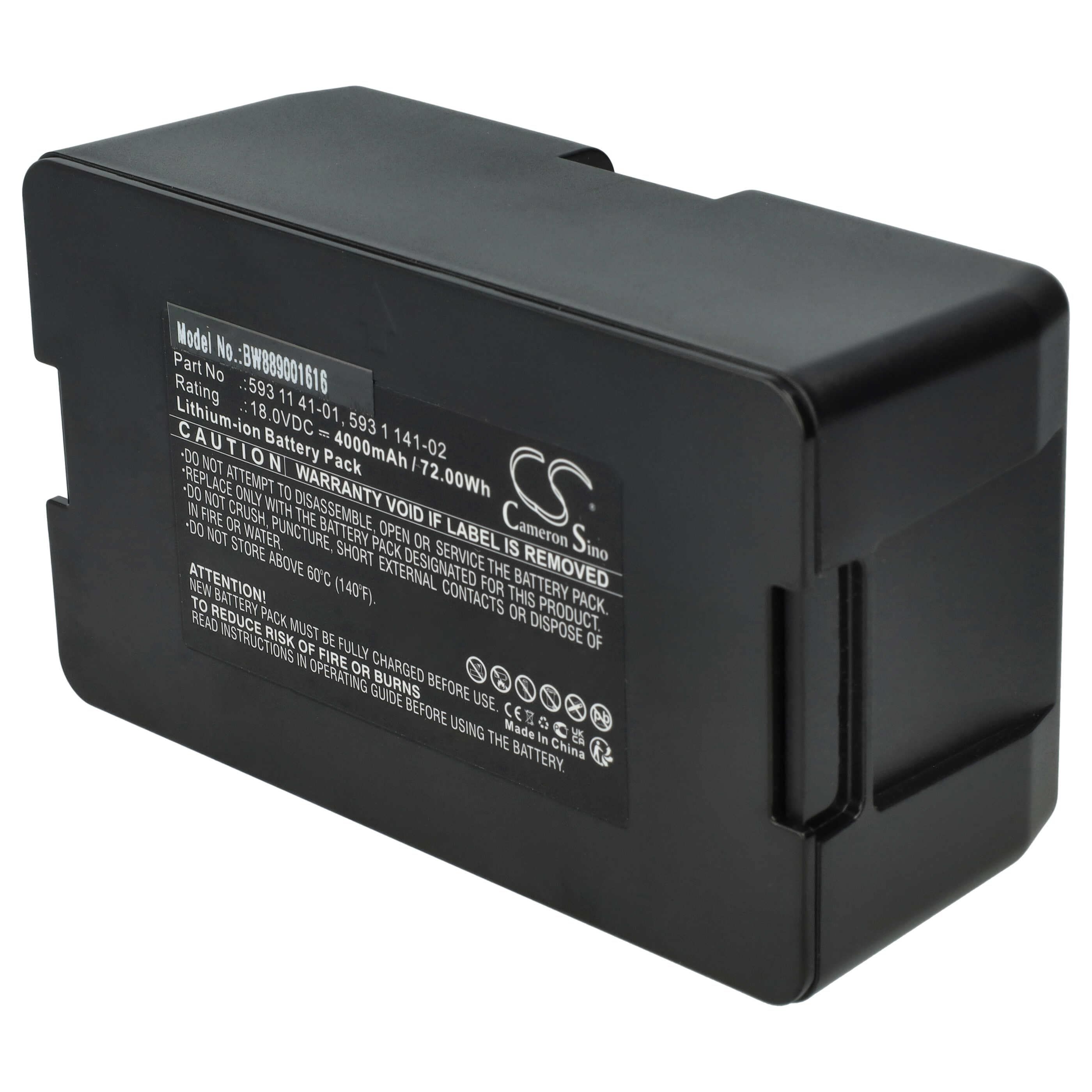 Lawnmower Battery Replacement for Husqvarna 593 1 141-02, 593 11 41-01 - 4000mAh 18V Li-Ion, black