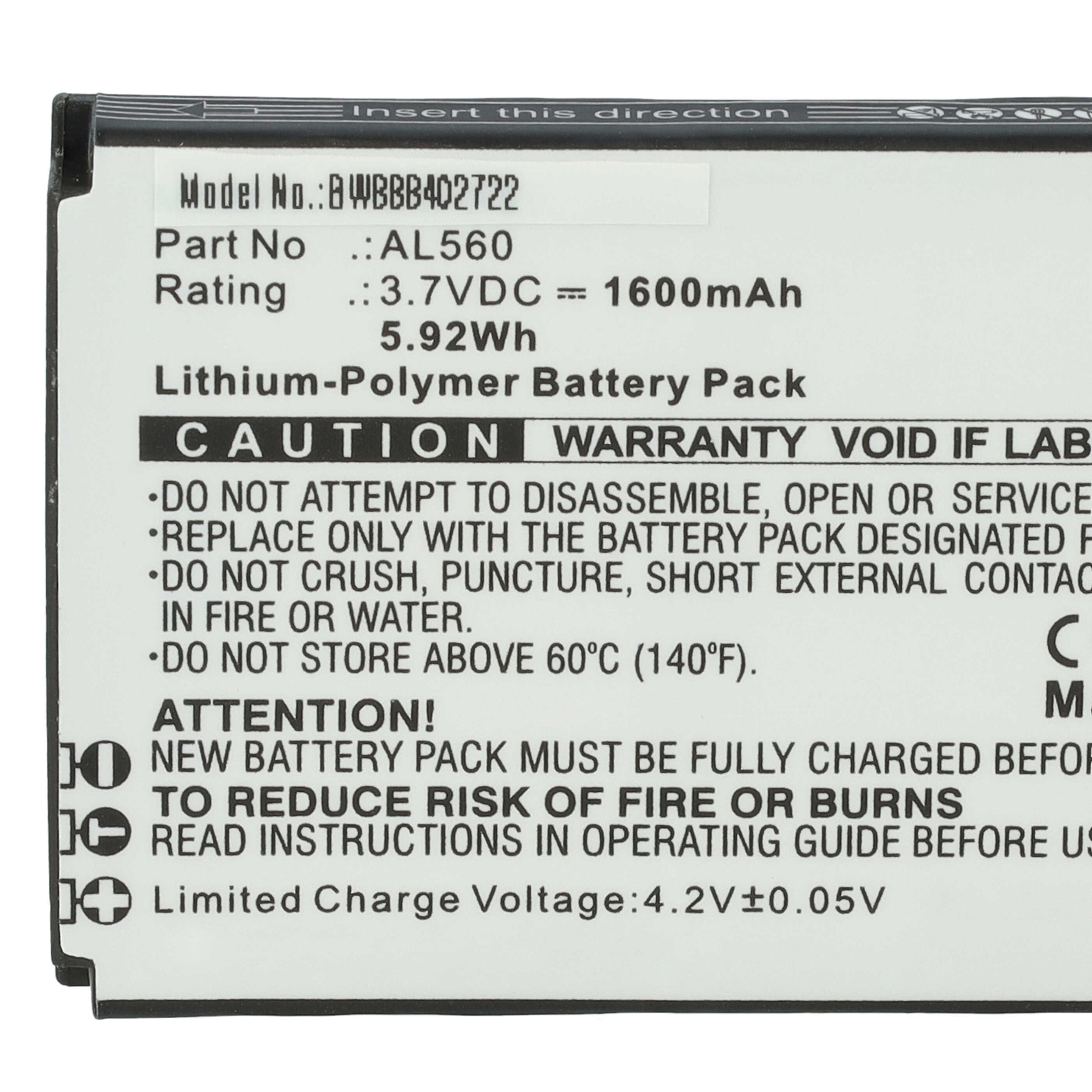 Batterie remplace Bea-fon AL560 pour téléphone portable - 1600mAh, 3,7V, Li-polymère