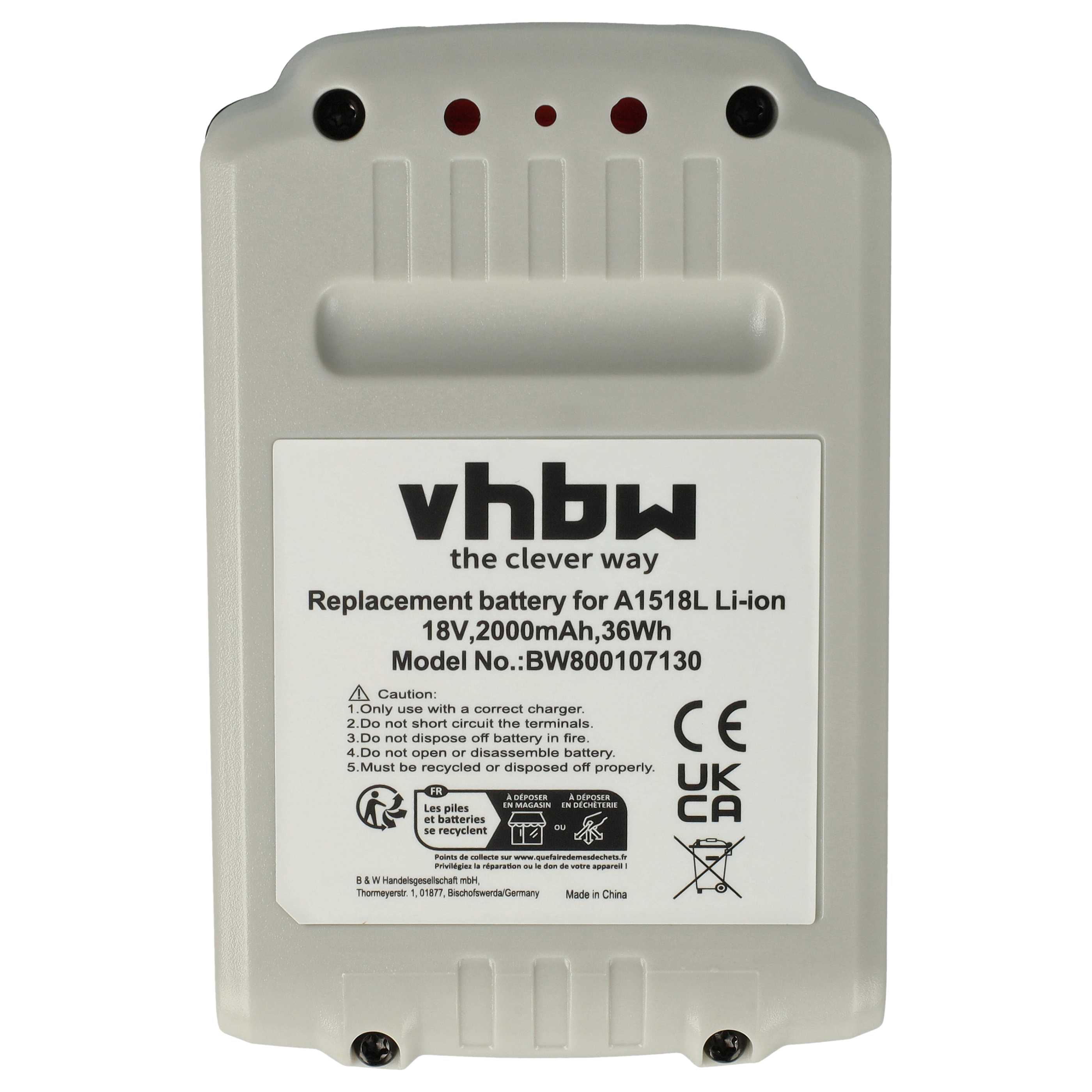 Battery replaces Black & Decker A1518L, LB018-OPE Electric Power Tool - 2000 mAh, 18 V, Li-Ion