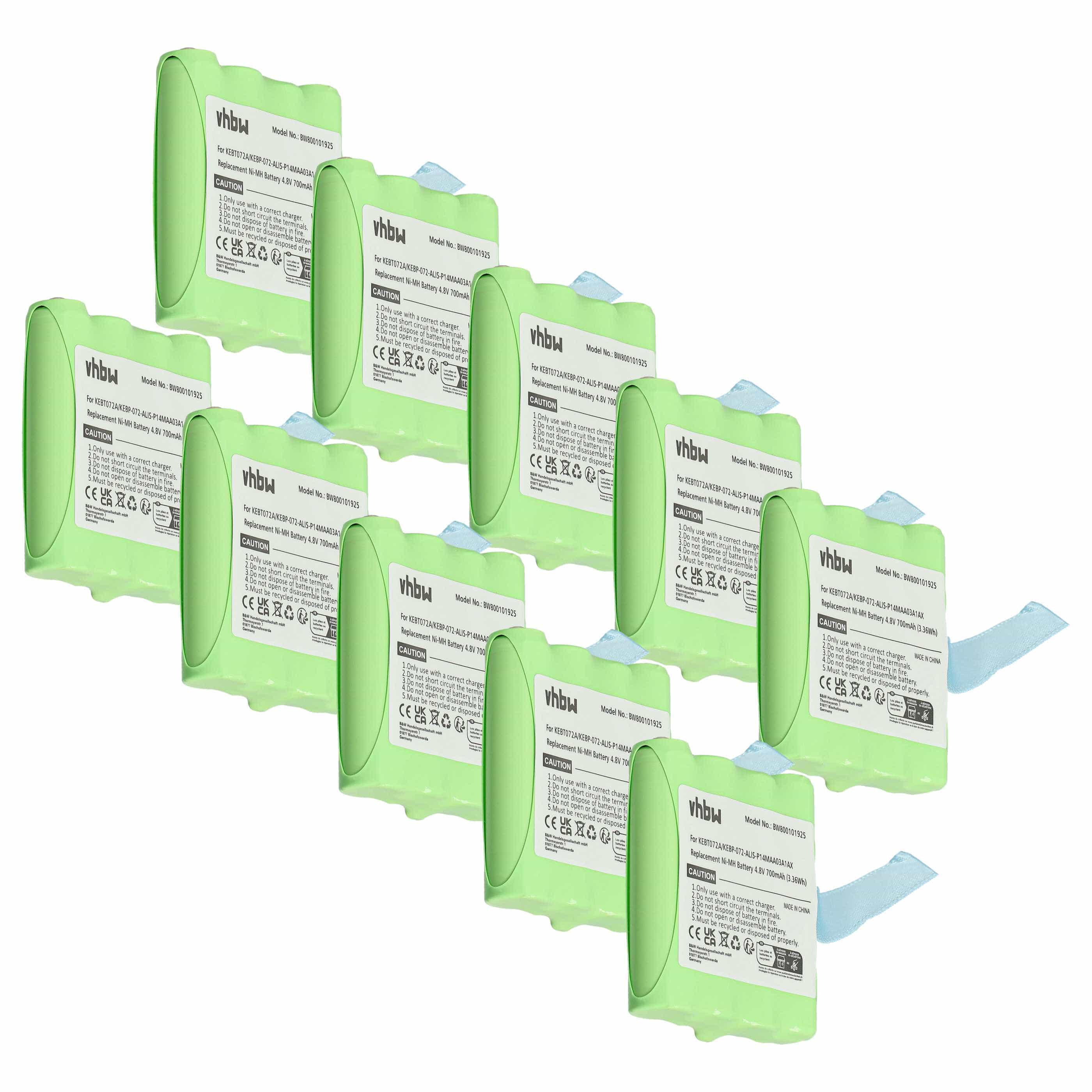 Radio 10x Battery replaces Midland KEBT072A, BATT4R, BATT-4R, KEBT-072-A - 700 mAh 4.8 V NiMH