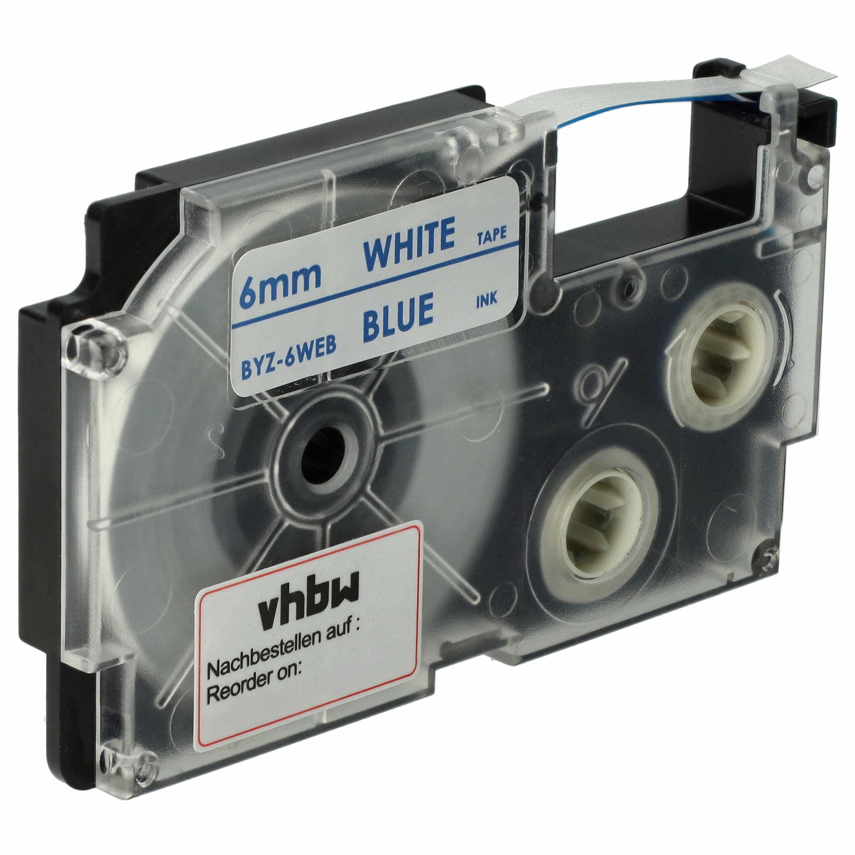 Label Tape replaces Casio XR-6WEB1, XR-6WEB - 6 mm Blue to White