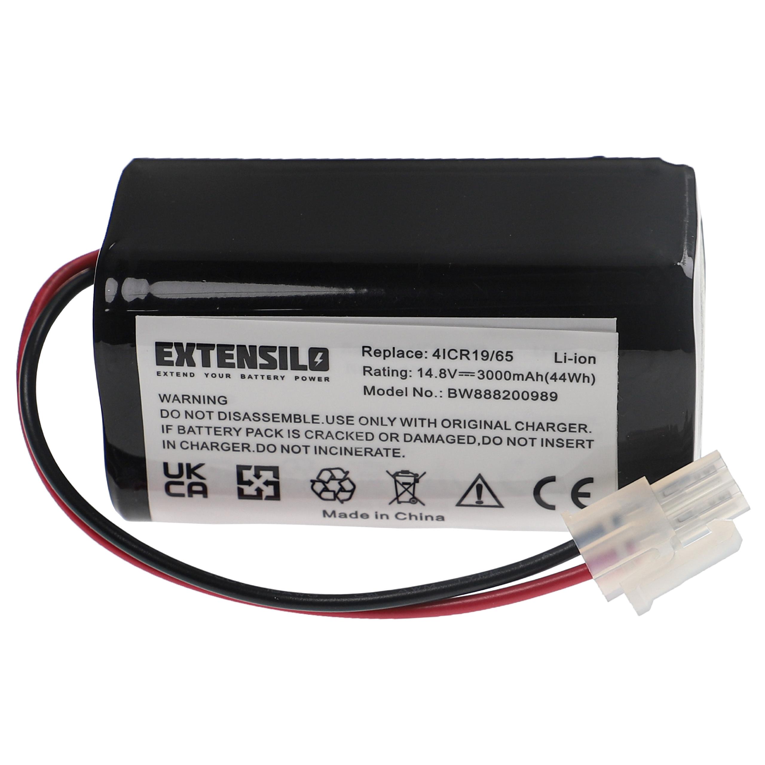 Battery Replacement for Ecovacs 4ICR19/65, BL7402A, INR18650-M26-4S1P for - 3000mAh, 14.8V, Li-Ion