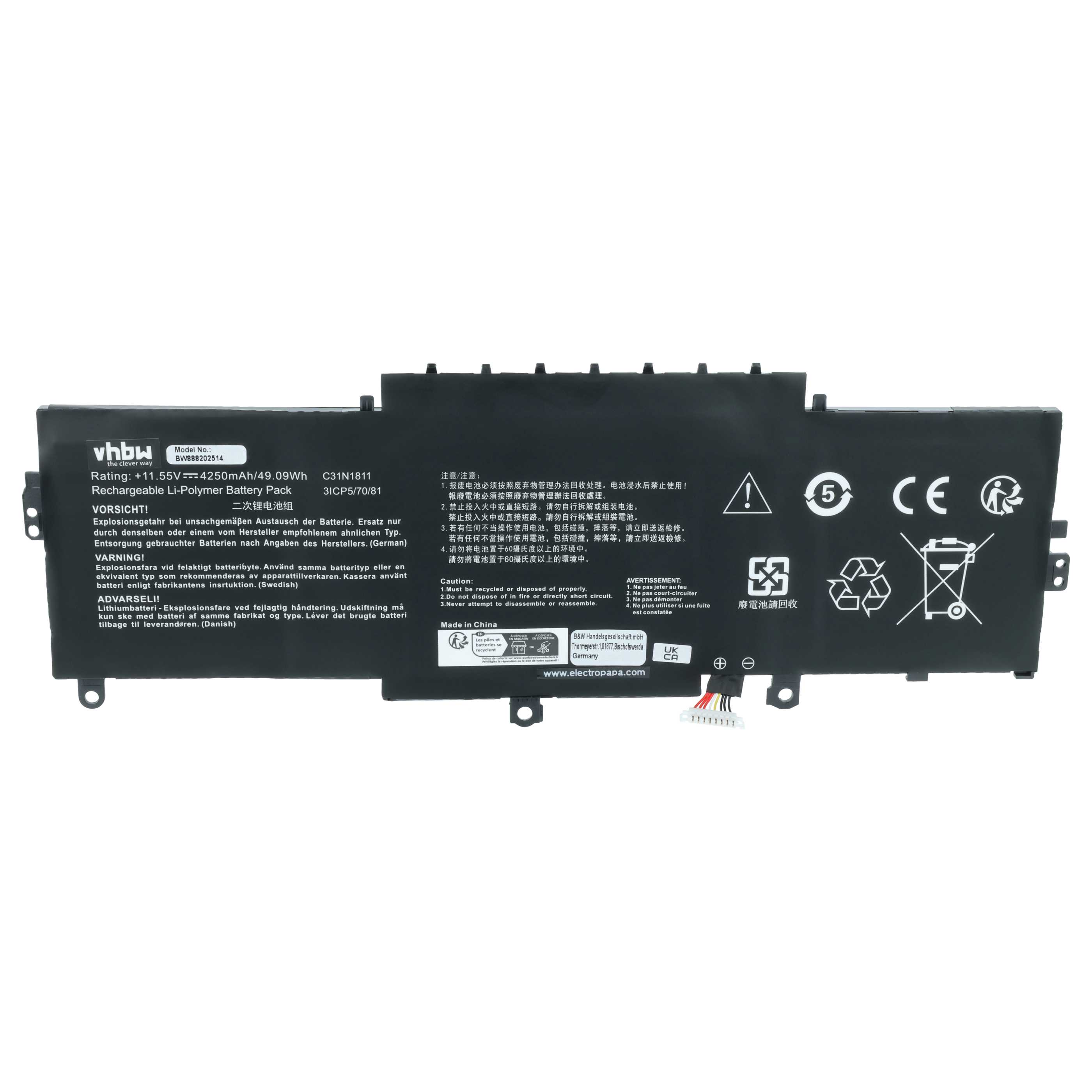Batteria sostituisce Asus C31N1811, 0B200-03080000 per notebook - 4250mAh 11,55V Li-Poly