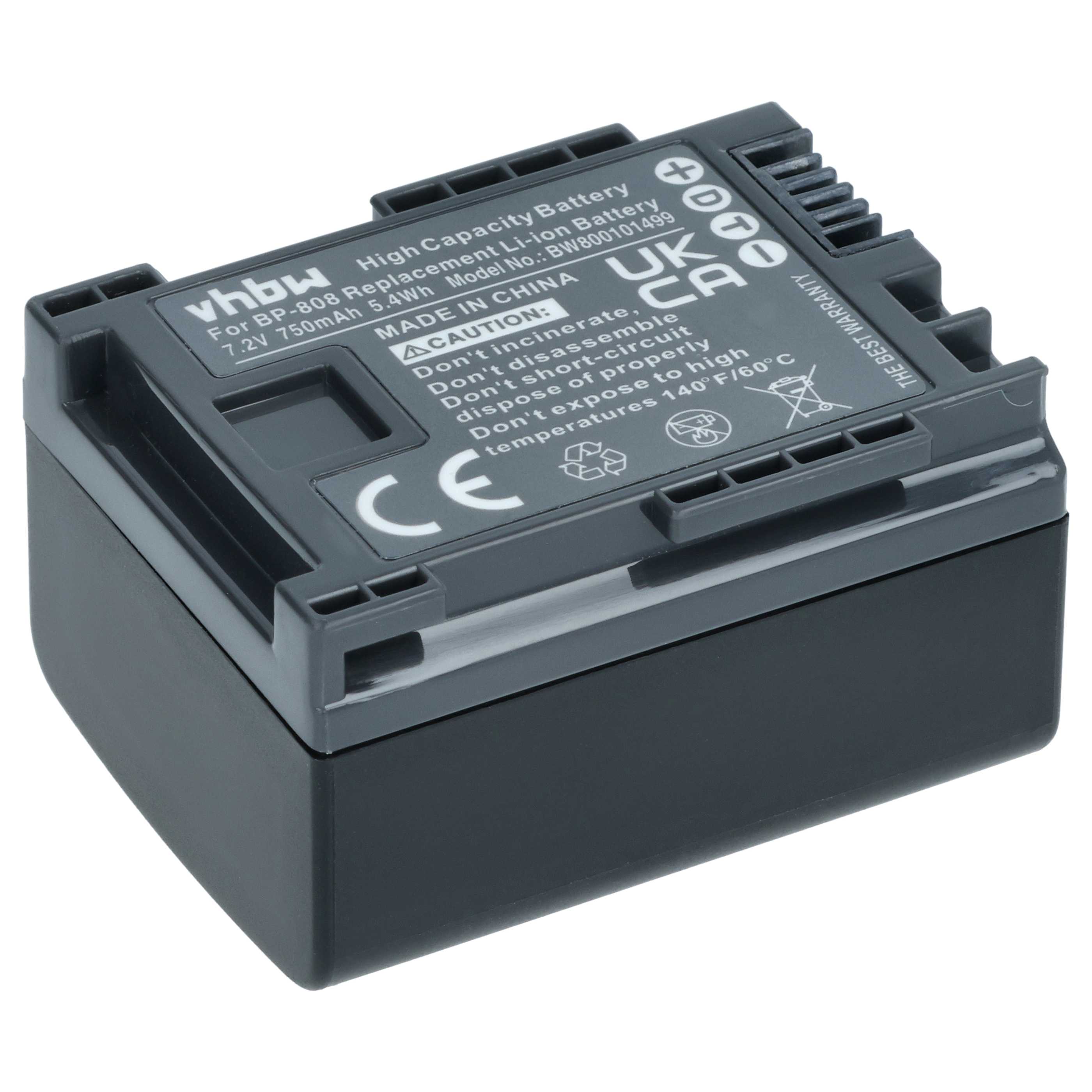 Vhbw Batteria Ricaricabile Per Canon BP-808 (750mAh, 7.2V, Li-Ion) Con Infochip – Sostituisce 2740B002 Per Camcorder