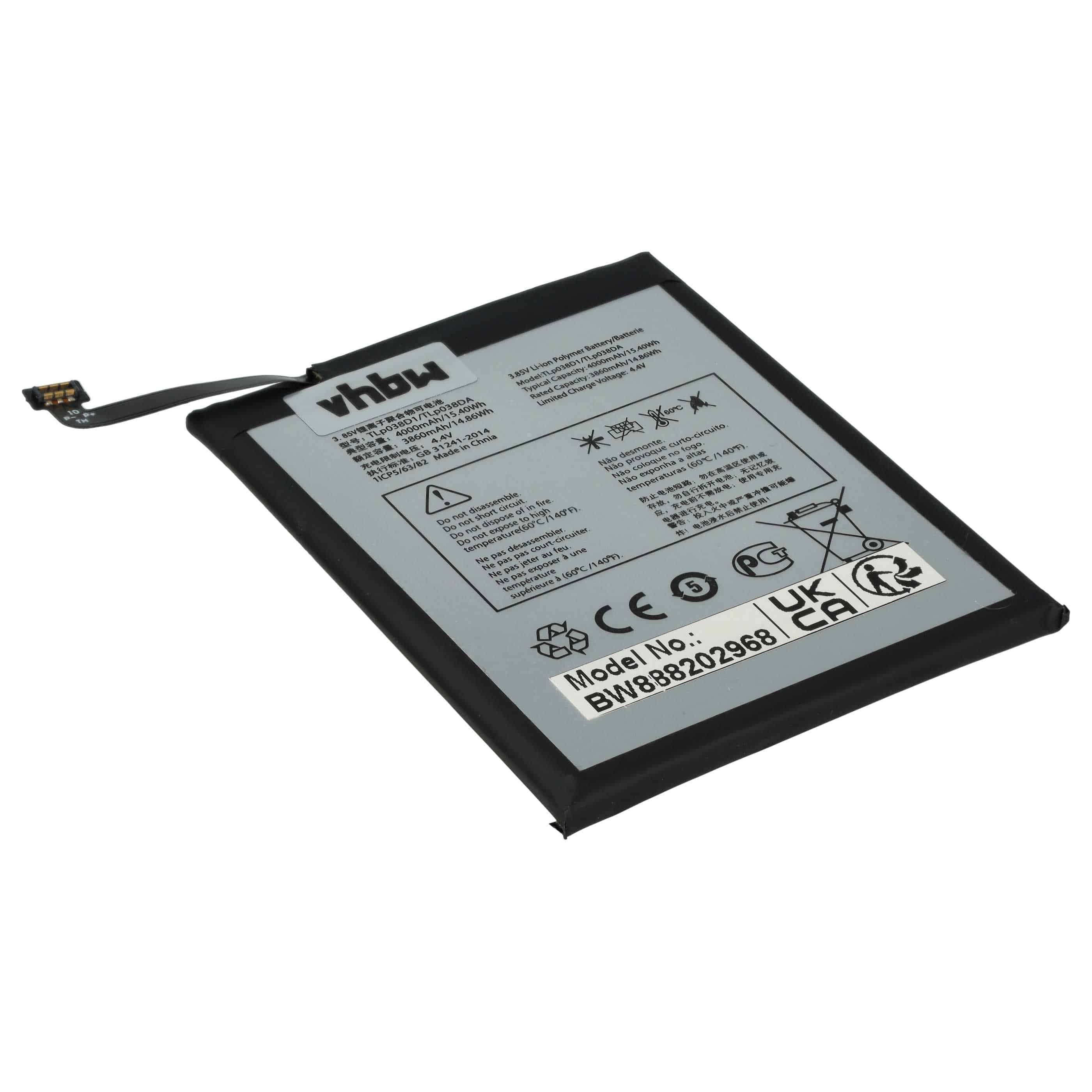 Batterie remplace T-Mobile / Alcatel TLP038D1, TLP038D7 - 3850mAh, 3,85V, Li-polymère