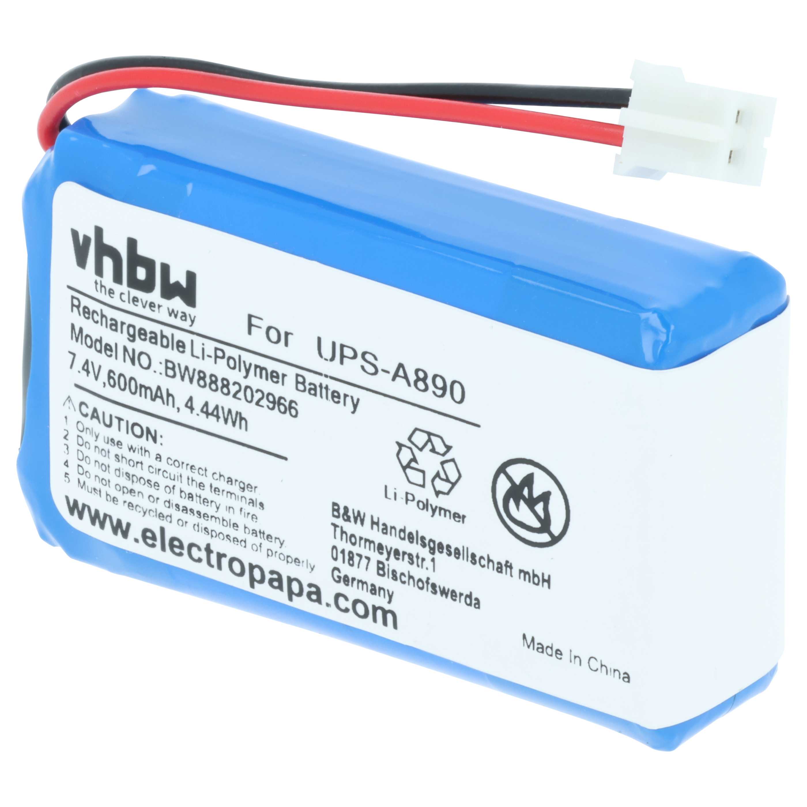 Batería reemplaza Chuango UPS-A890 para instalación alarma - 600 mAh 7,4 V Li-poli