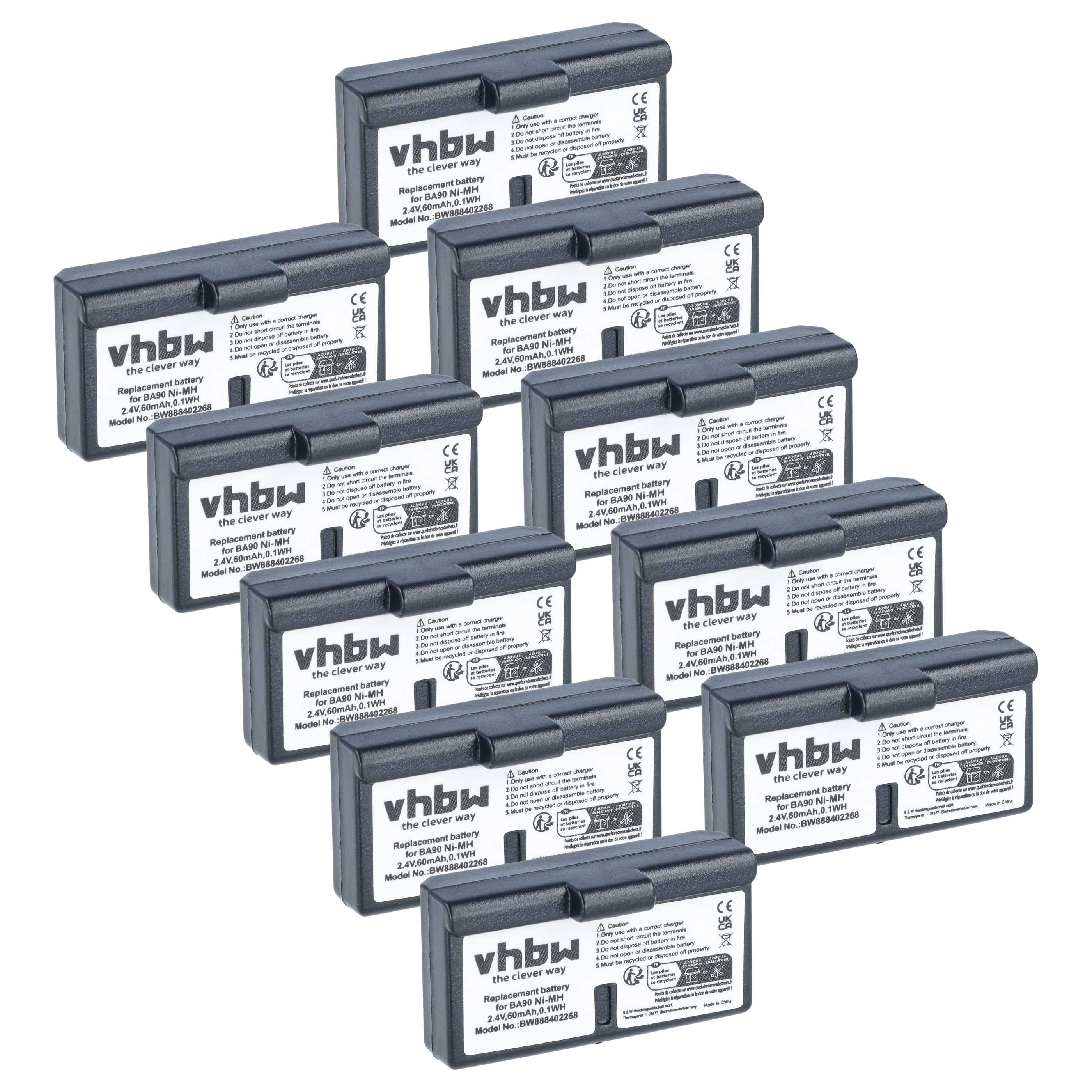 10 x Akku als Ersatz für Sennheiser BA90, E90, E180 für Sennheiser Headset - 60mAh 2,4V NiMH