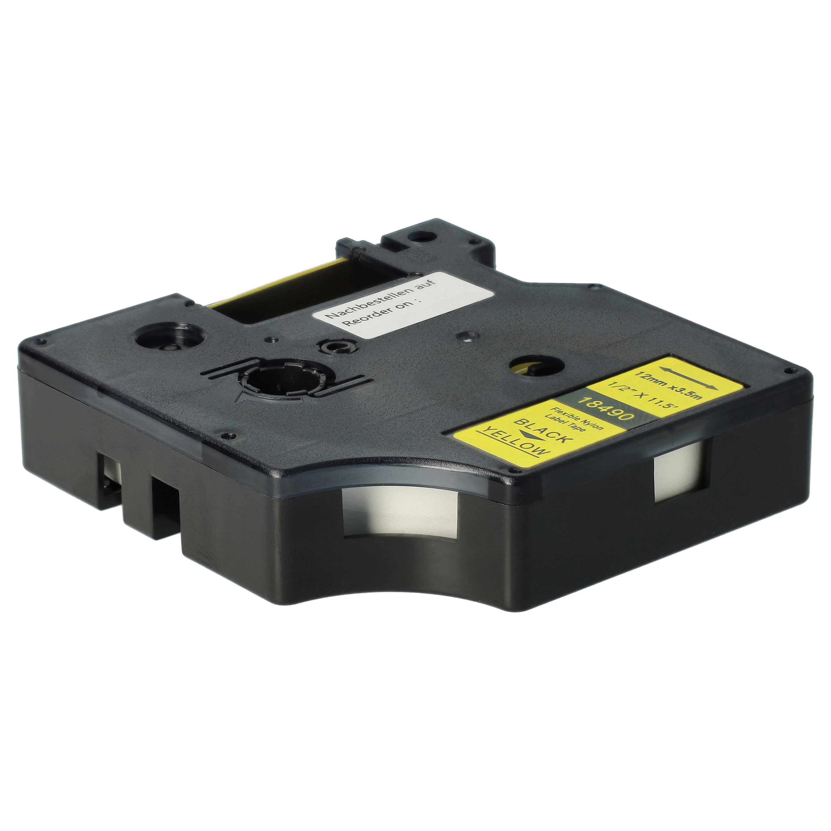 Label Tape replaces Dymo 18490 - 12 mm Black to Yellow, Nylon