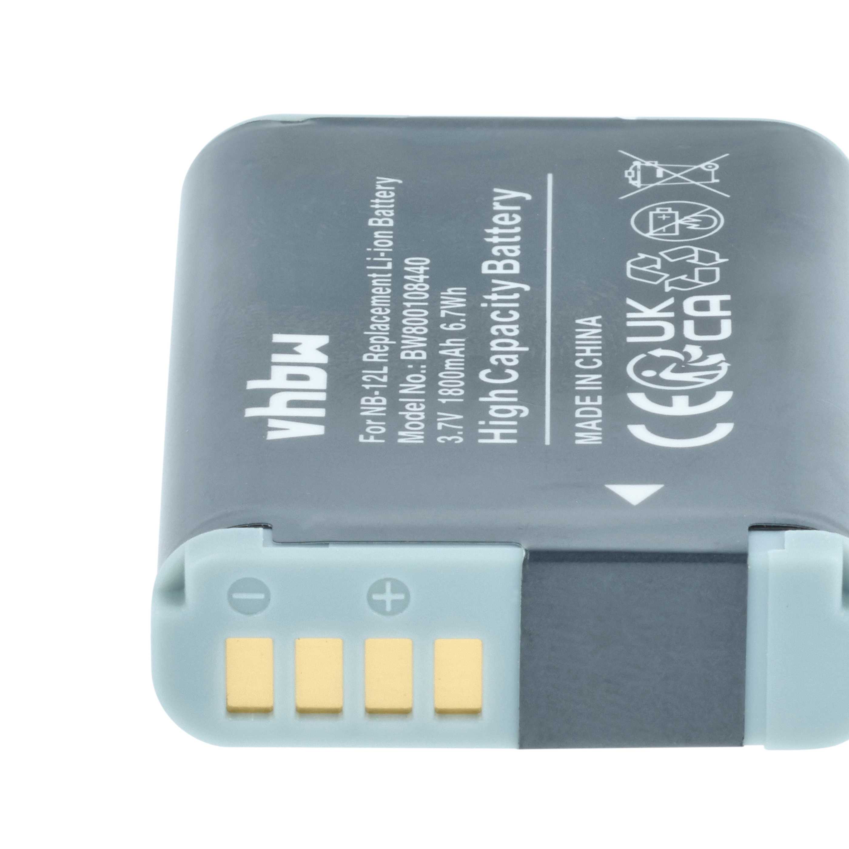 2x Battery replaces Canon NB-12L - 1800mAh, 3.7V, Li-Ion