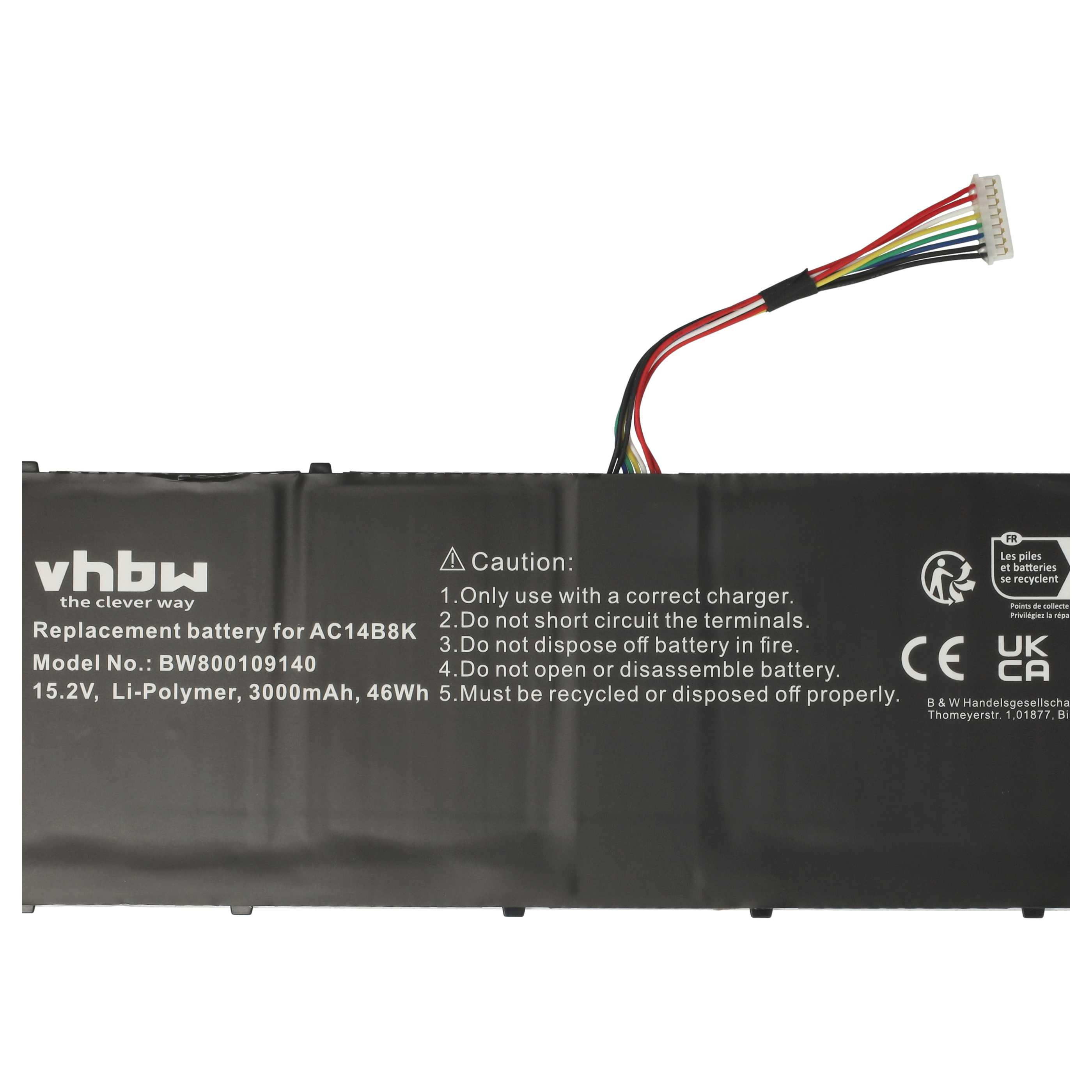 Batterie remplace Acer 3ICP5/57/80, 41CP6/60/80 pour ordinateur portable - 3000mAh 15,2V Li-polymère