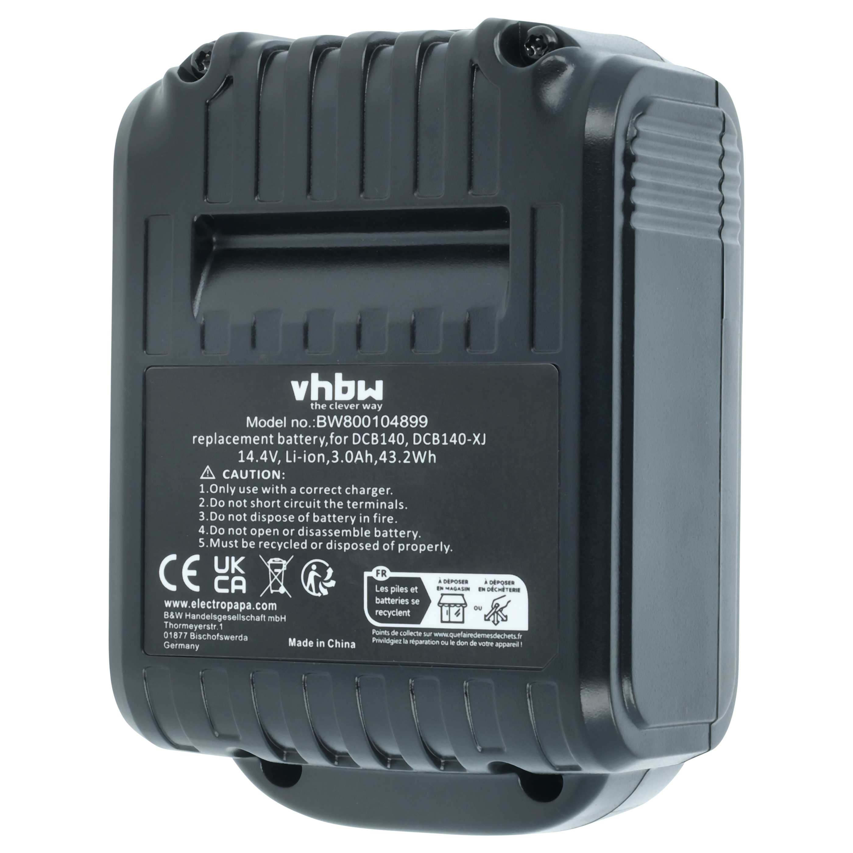 Batteria sostituisce Dewalt DCB142, DCB141, DCB140-XJ, DCB140, DCB-141-XJ per attrezzo - 3Ah 14,4V Li-Ion