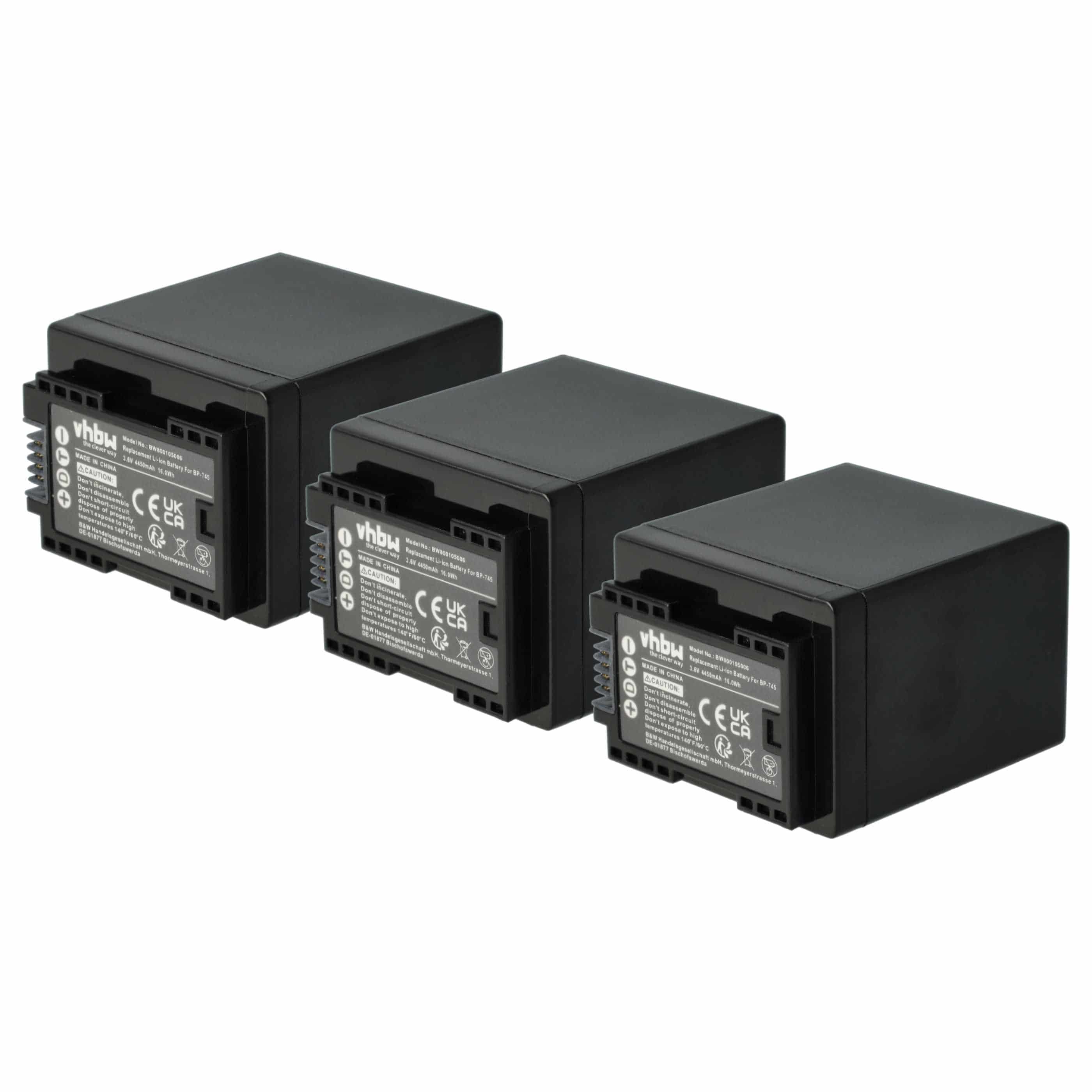 Videocamera 3x Battery replaces Canon BP-745, BP-727 - 4450 mAh 3.6 V Li-Ion