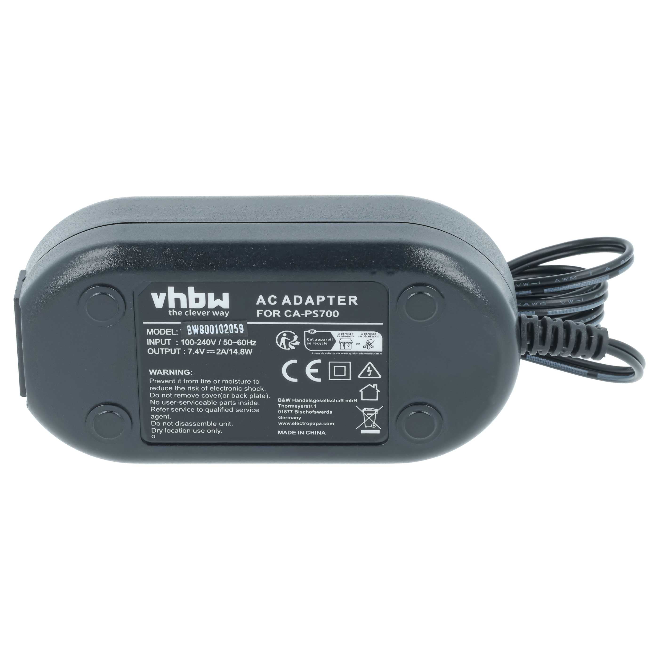 Bloc secteur remplace Canon CA-PS700, DR-E5, ACK-E5 pour caméra Canon + coupleur DC, 2m