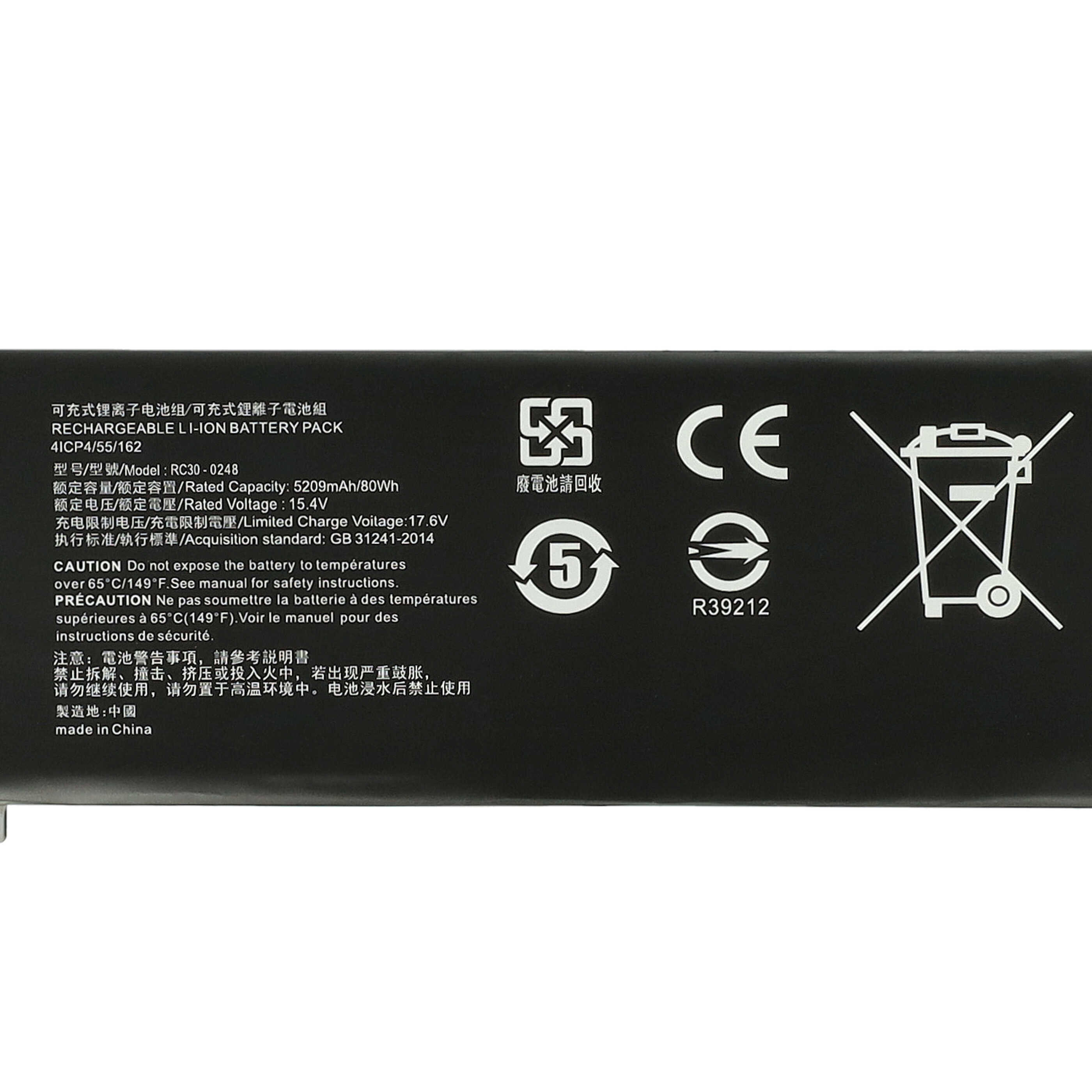 Batería reemplaza Razer 4ICP4/55/162, 4ICP4/56/162, RC30-0248 para notebook Razer - 5200 mAh 15,4 V Li-poli