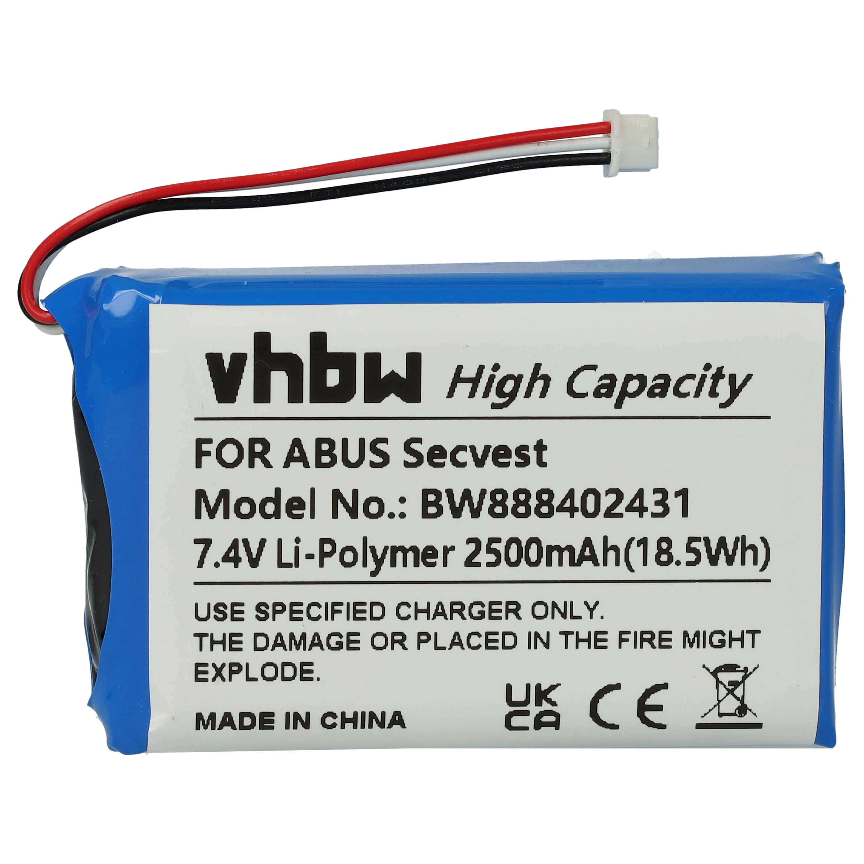 Batterie remplace ABUS FUBT50000 pour centrale d'alarme - 2500mAh 7,4V Li-polymère