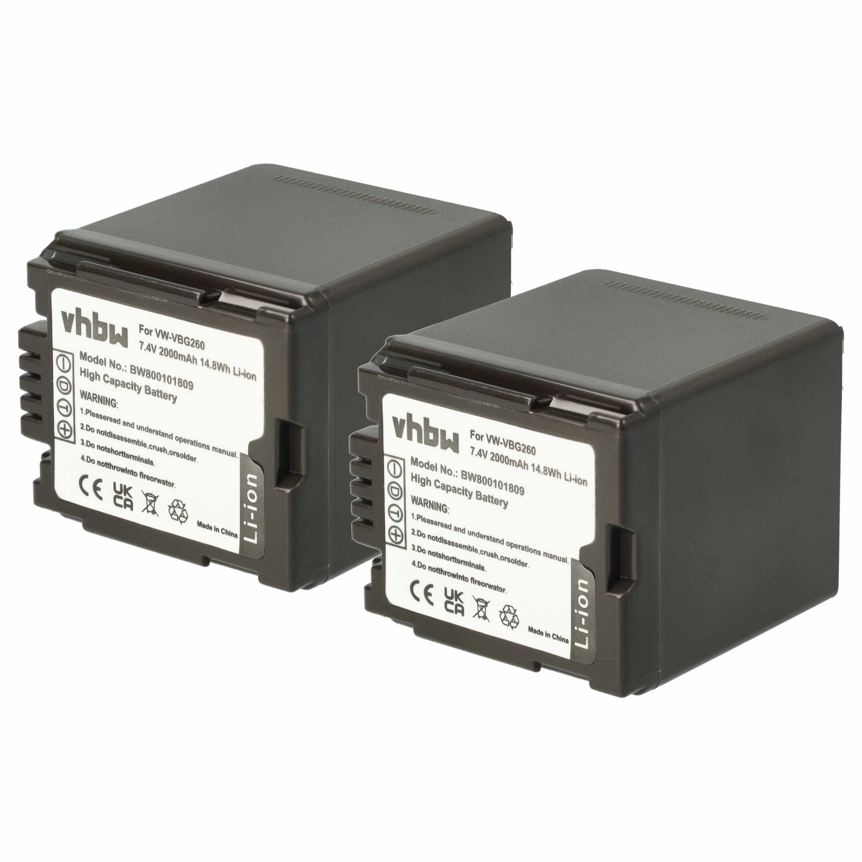 Videocamera 2x Battery replaces Panasonic VW-VBG260 - 2000 mAh 7.2 V Li-Ion