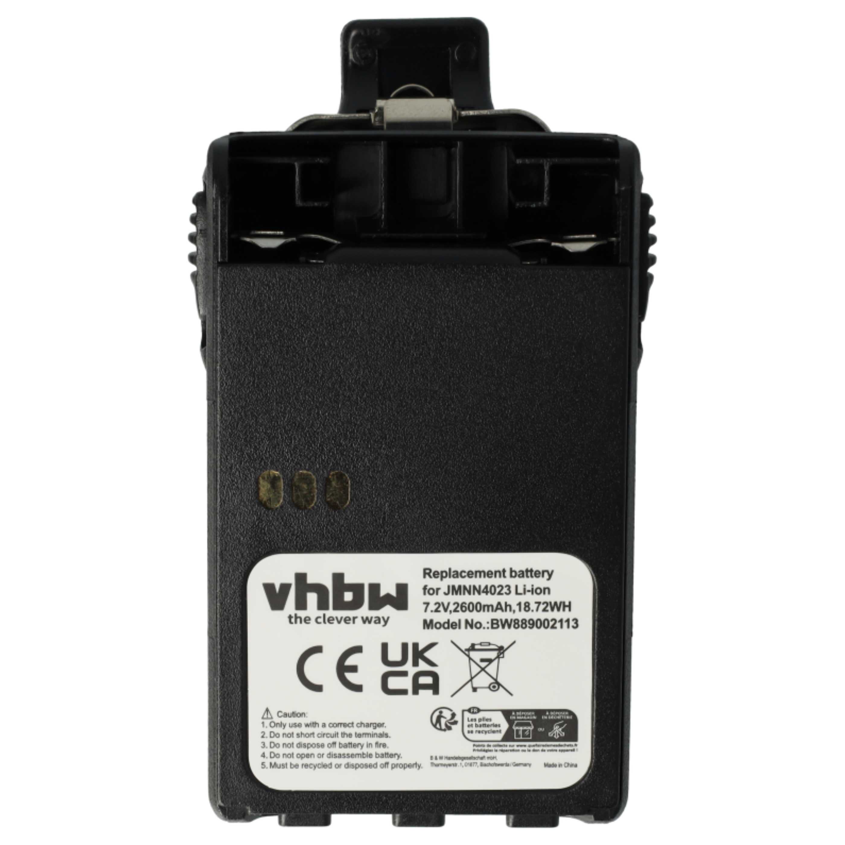 Radio 5x Battery replaces Motorola JMNN4023BR, JMNN4023, JMNN4024 - 2600 mAh 7.2 V Li-Ion + Belt Clip