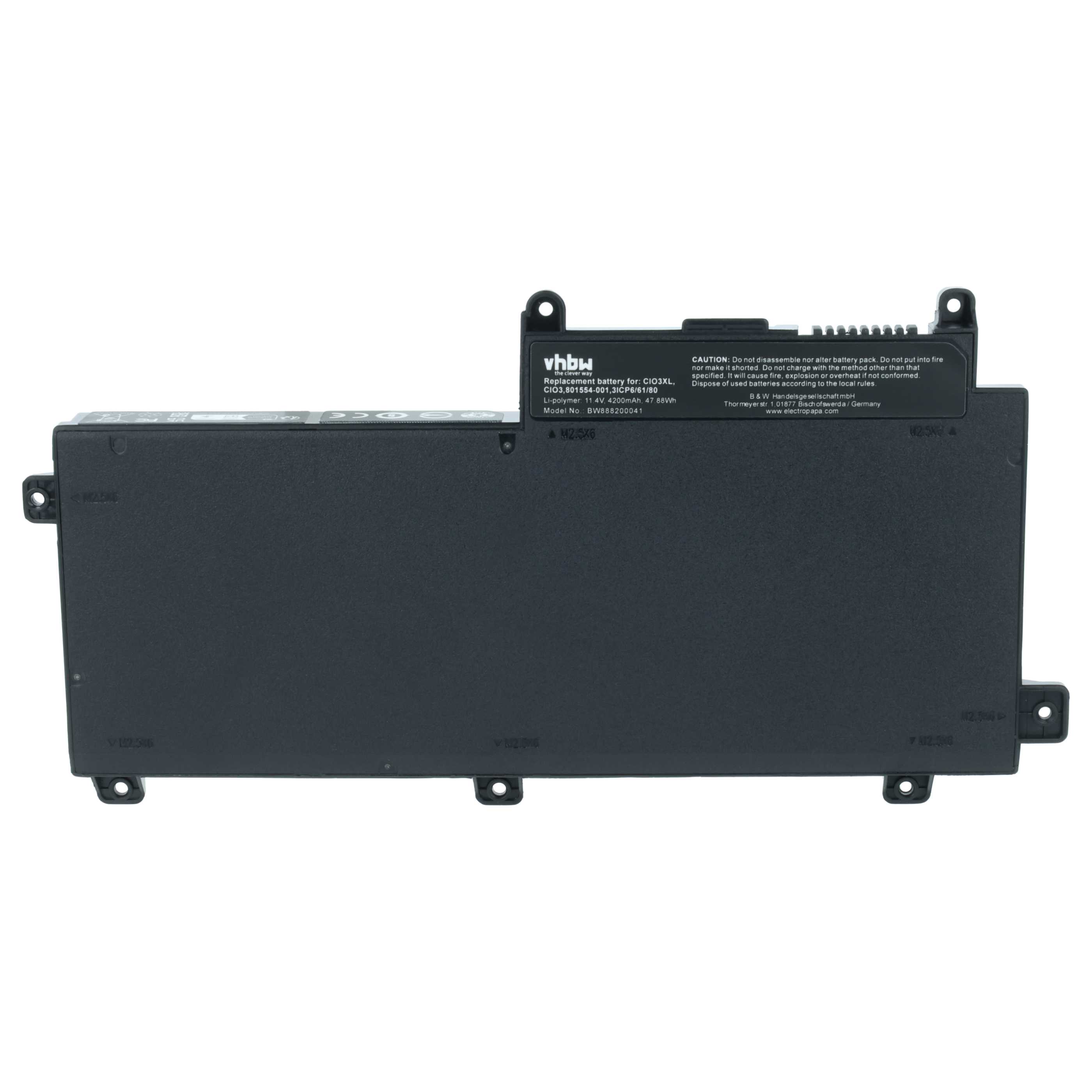 Notebook Battery replaces HP 801554-001, CI03XL, CI03, CIO3XL, CIO3 - 4200 mAh 11.4 V Li-polymer, black